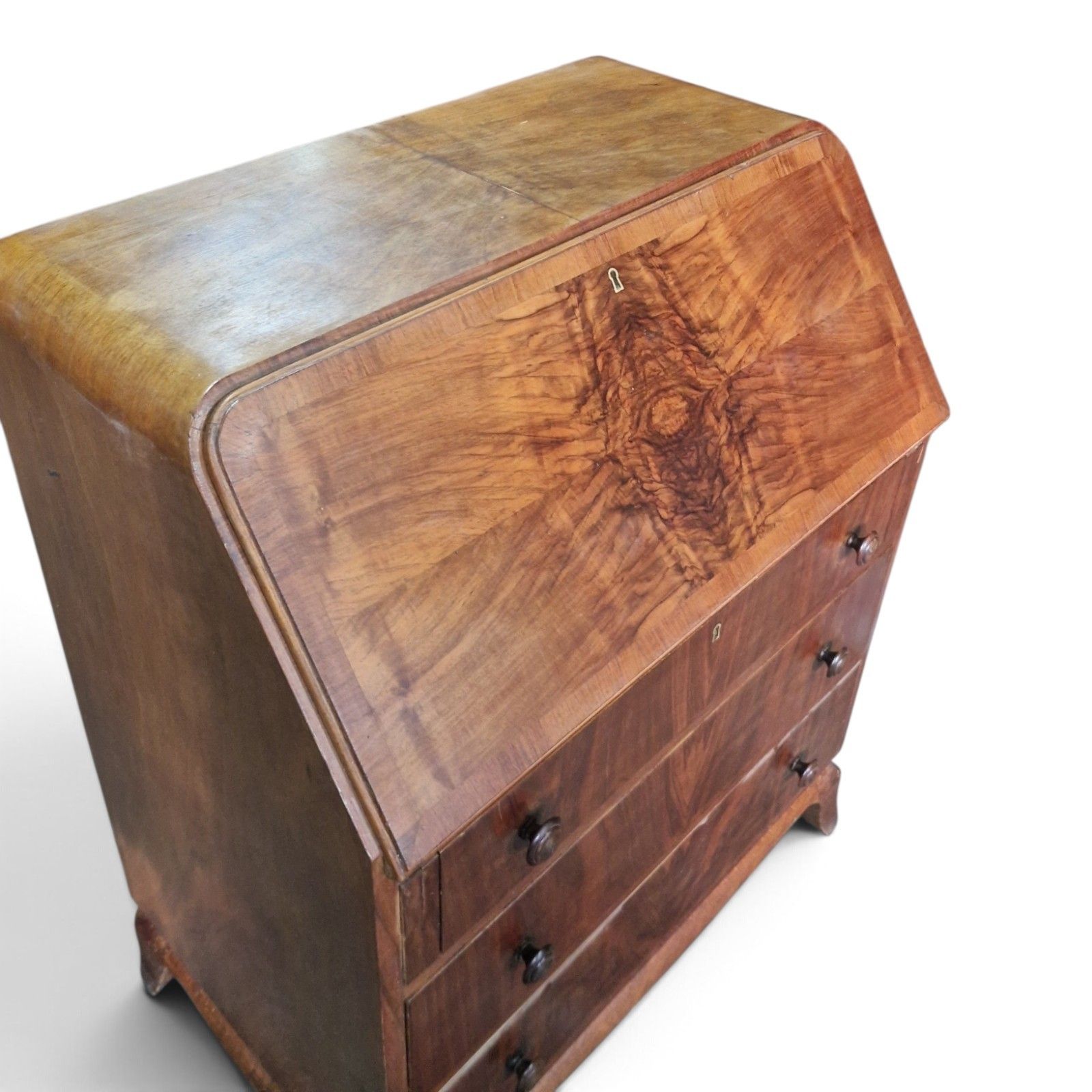 Vintage Walnut Bureau Writing Desk Fall Front Chest Drawers Home Office Cabriole photo vintage