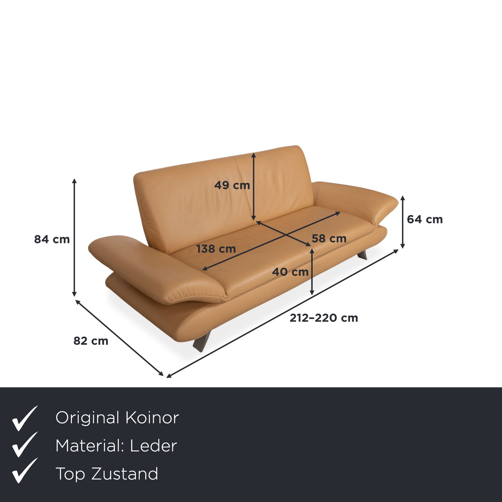 Canapé 2 places Koinor Rossini en cuir, abricot crème beige, fonction manuelle photo furniture