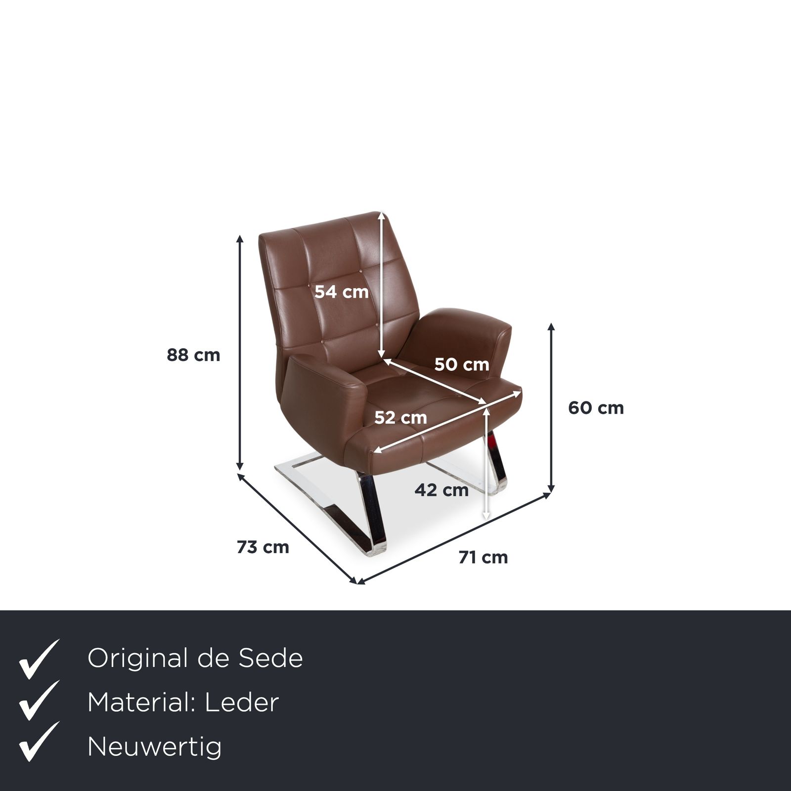 Ensemble fauteuil De Sede DS-258 en cuir et métal, marron et chrome photo furniture