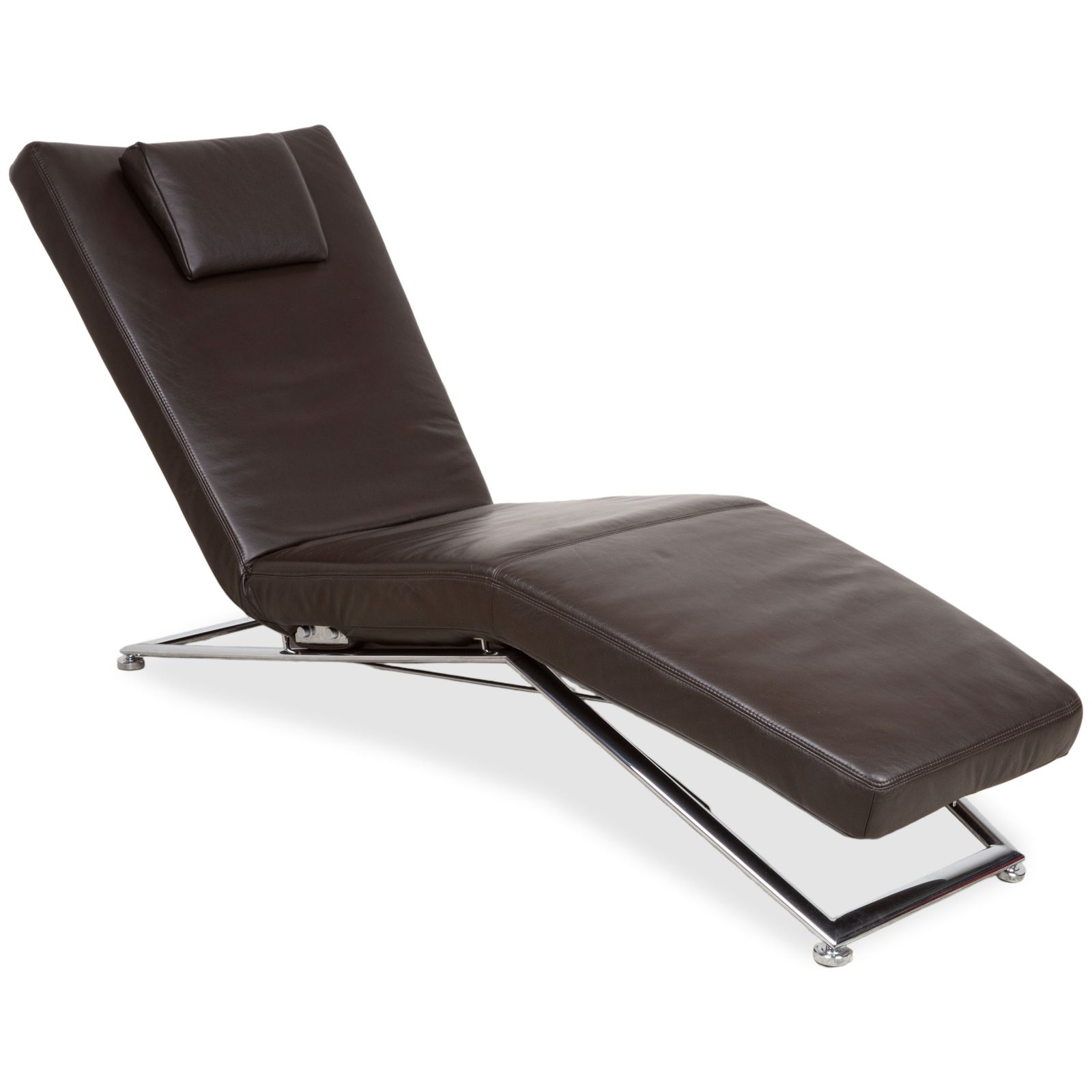 Méridienne Koinor Jeremiah en cuir, marron et chrome, fonction manuelle, avec appuie-tête.