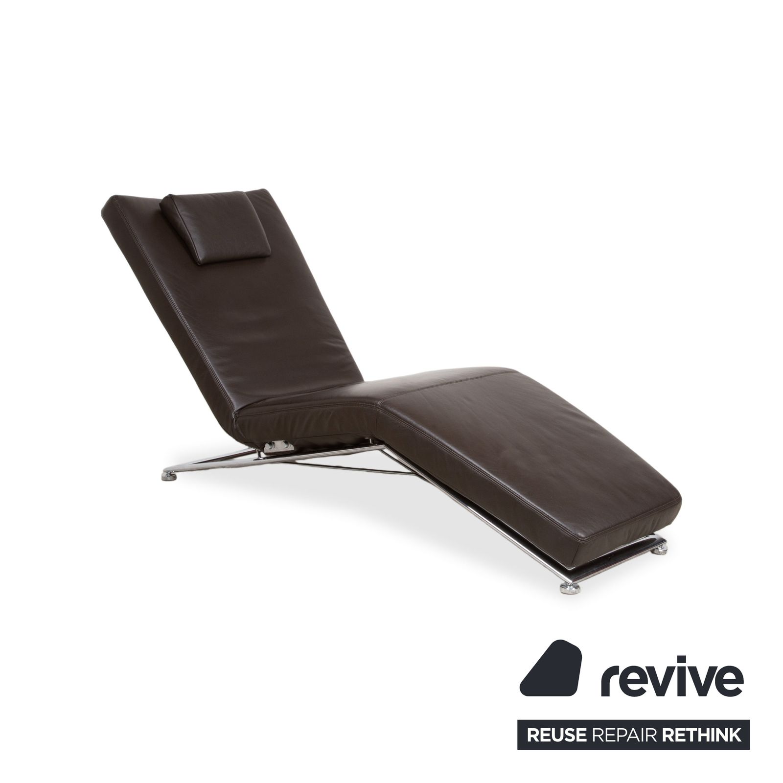 Méridienne Koinor Jeremiah en cuir, marron et chrome, fonction manuelle, avec appuie-tête. photo 1899.0