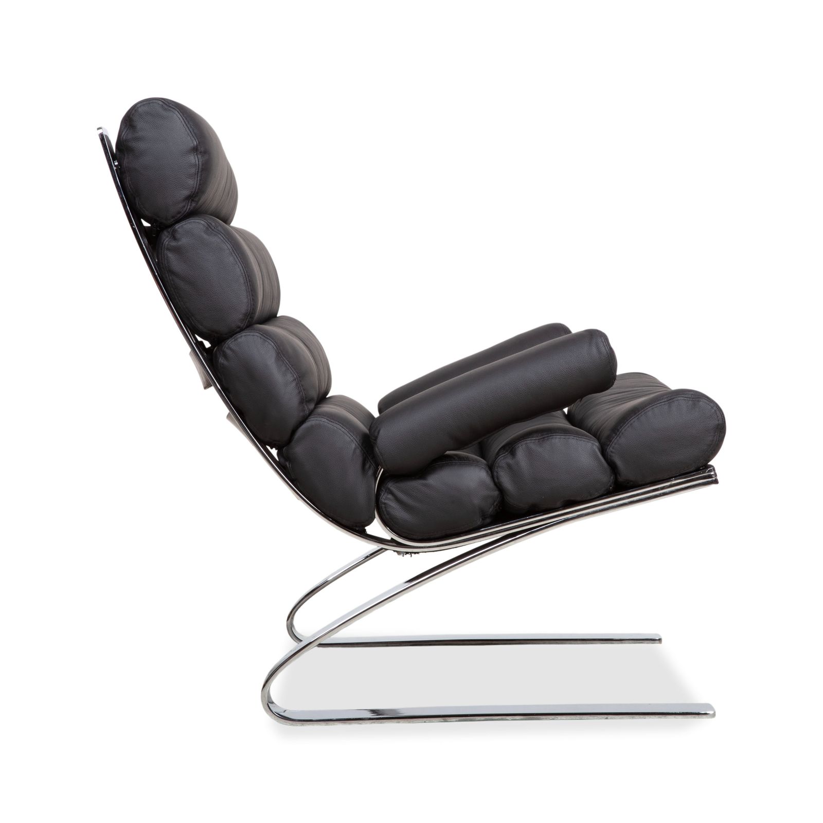 Ensemble de fauteuils cantilever Cor Sinus en cuir chromé noir, retapissés photo vinterior