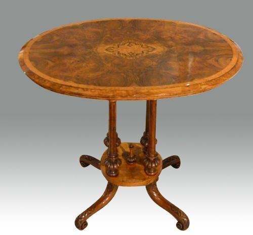 Quality Burr Walnut, Amboyna And Marquetry Inlaid Antique Window,Lamp Table