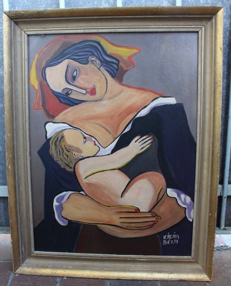 Ca. jaren 1960, Béla Kádár (toegeschreven aan) - Modernistische figuratieve compositie, Madonna met kind photo furniture