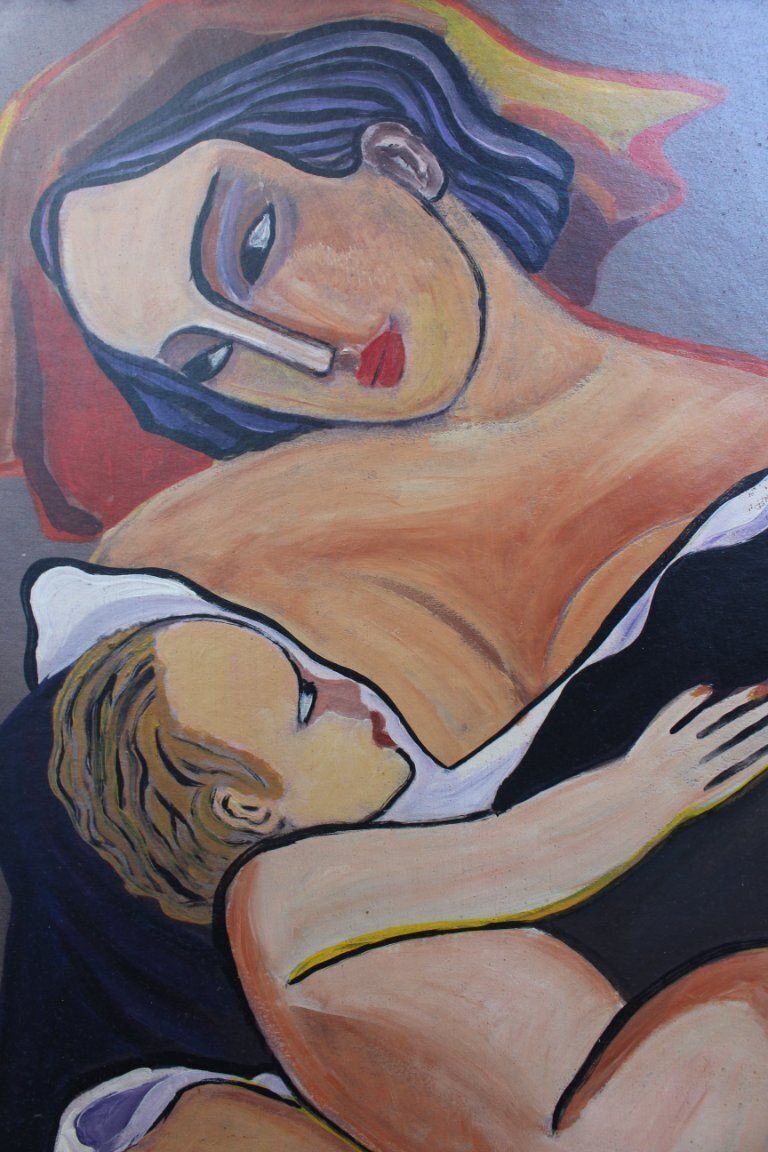 Ca. jaren 1960, Béla Kádár (toegeschreven aan) - Modernistische figuratieve compositie, Madonna met kind photo for sale