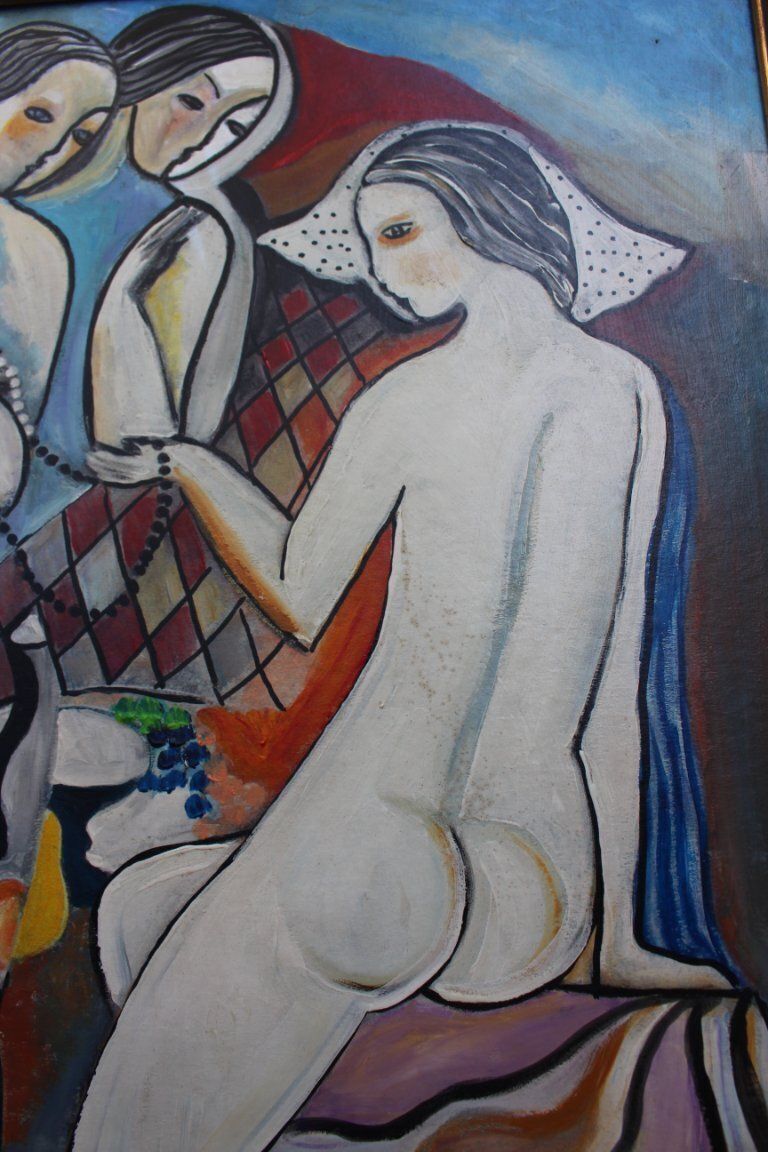 Modernist Hungarian Style Oil Painting Three Graces Homage To Béla Kádár photo Art