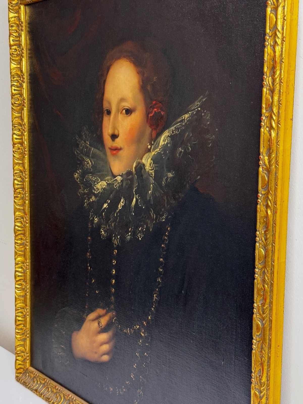Antiek olieverf portret van Marchesa Elena Grimaldi Cattaneo naar Anthony Van Dyck photo vintage