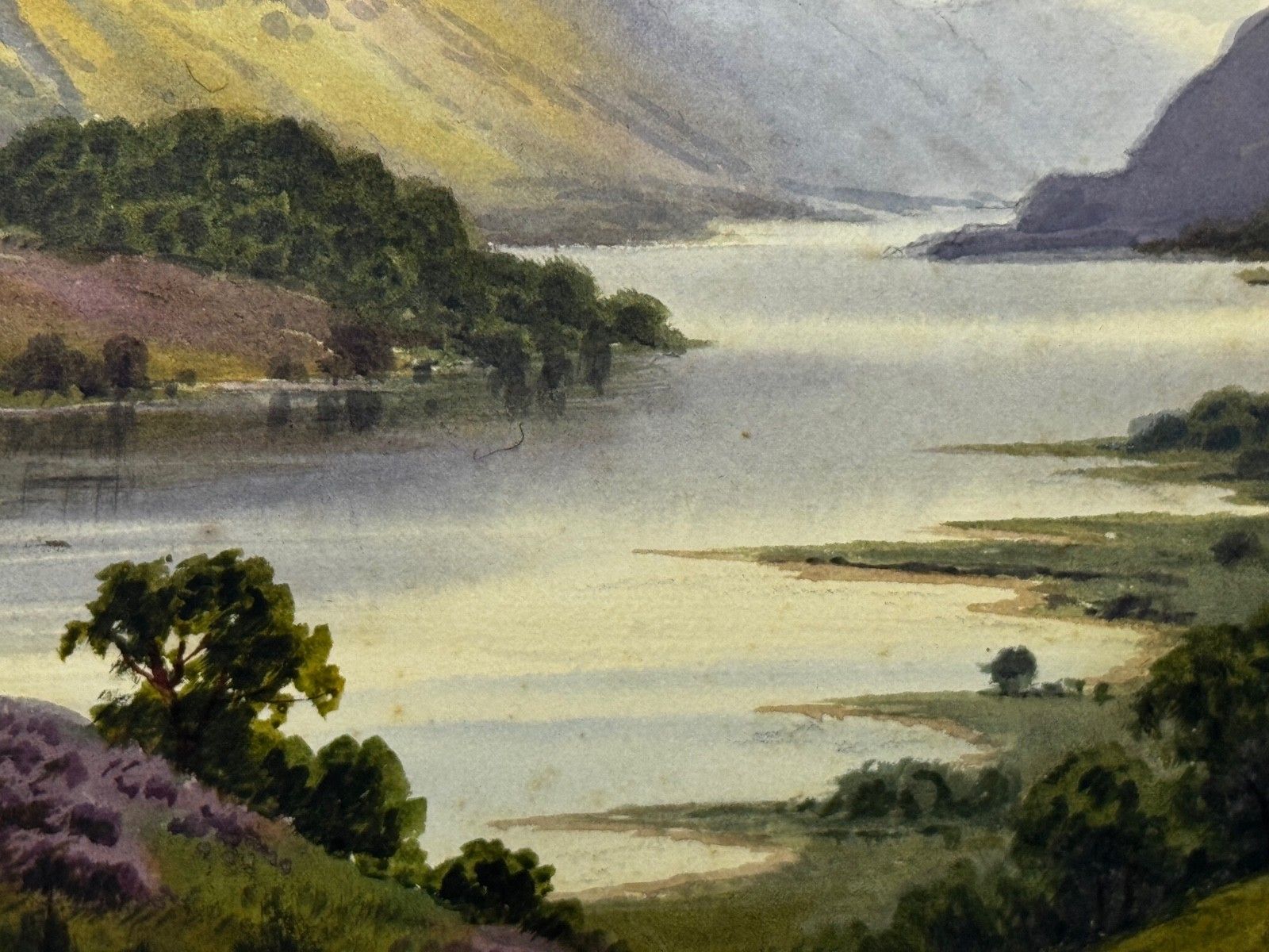 Schilderij van het Lake District, Thirlmere en Helvellyn, door Edward Horace Thompson, ca. 1925 photo vintage