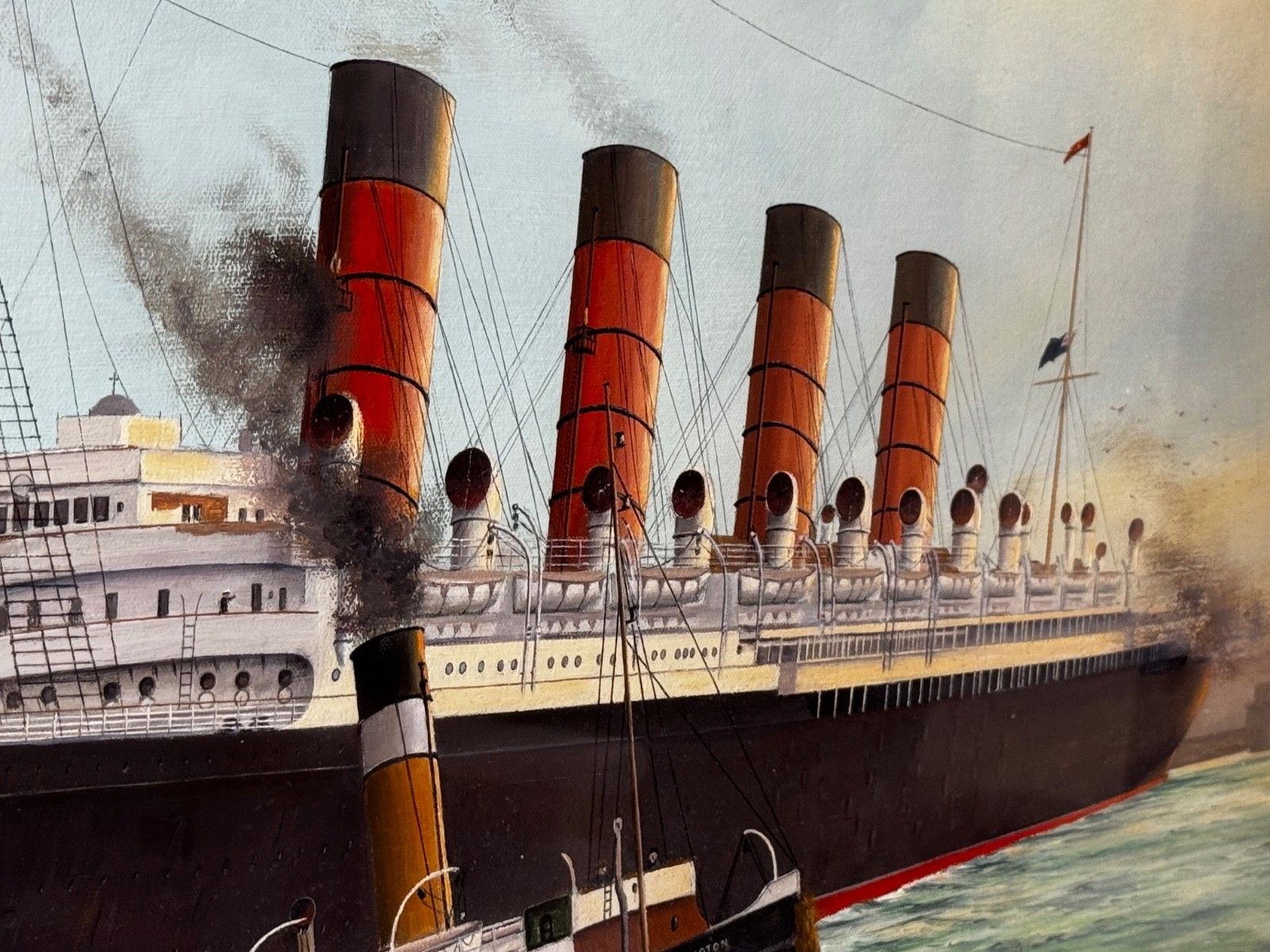 Groot olieverfchilderij, het aanmeren van het RMS Mauretania-schip bij Sandon Half Tide Dock photo Kunst