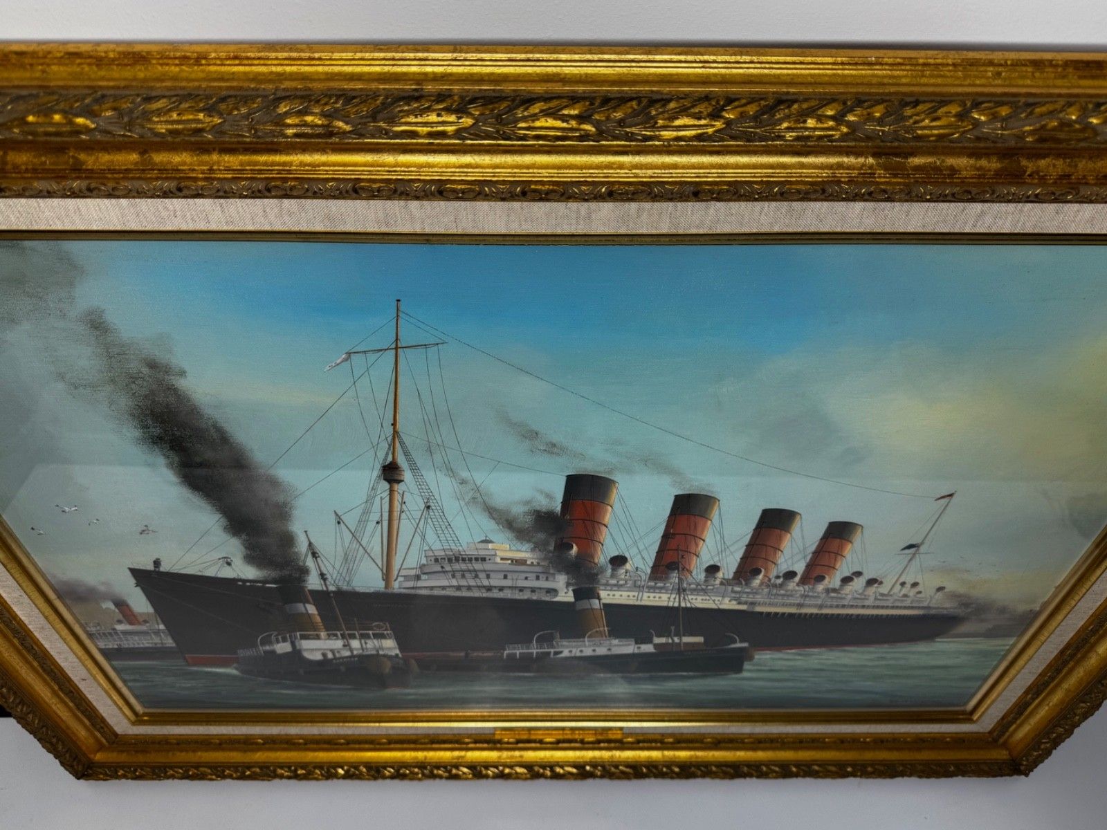 photo for sale Large Oil Painting Docking The Rms Mauretania Ship At Sandon Half Tide Dock
