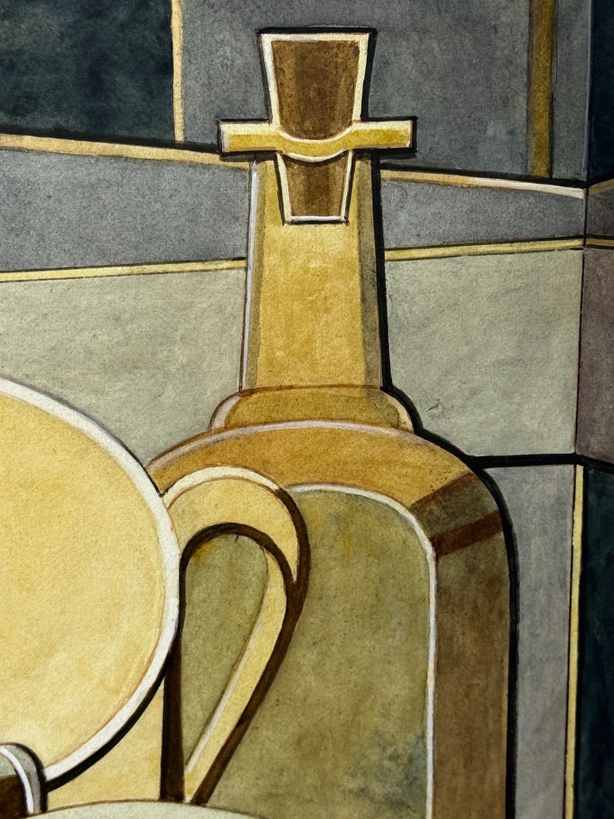 8500.0 Cubistisch schilderij, huishoudelijke keukengeometrie, ca. 1925, gesigneerd door Edward Carter Preston photo