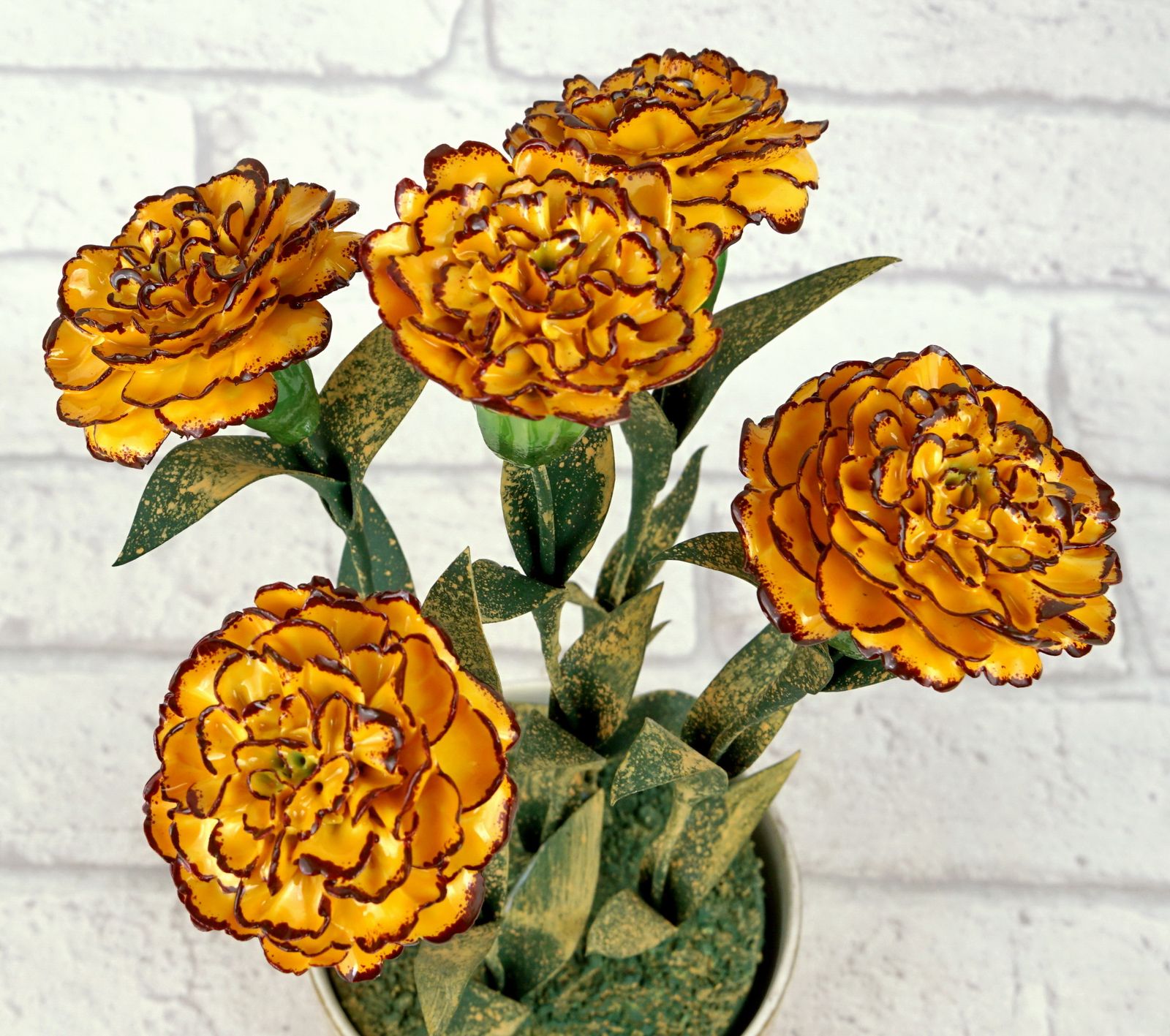 Bouquet Of French Marigolds By Didier Gardillou – Contempory – 18th Century Paris Porcelain Pot – à La Reine Manufactory photo buy