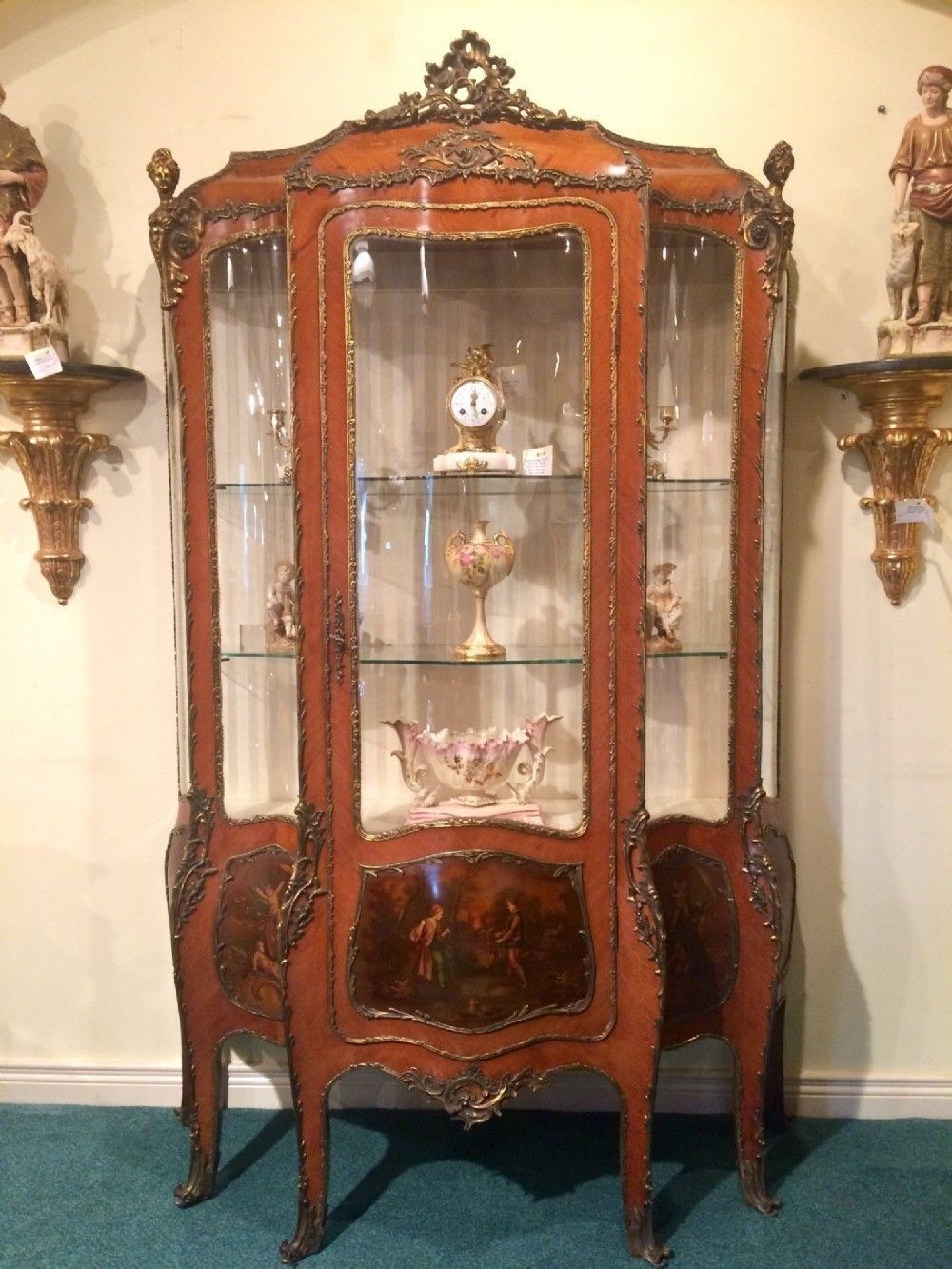 A Stunning Antique Kingwood French Bombe Vernis Martin Display Cabinet