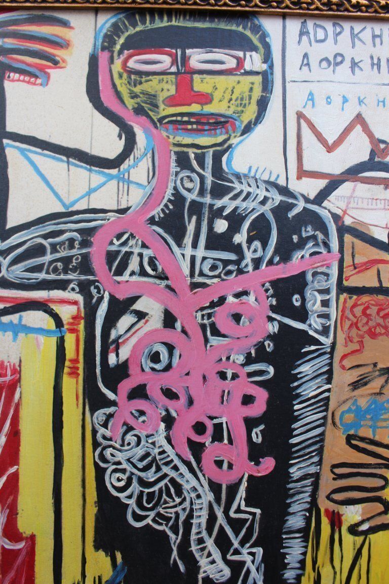 1970s Vintage Abstract Basquiat Style Framed Painting photo for sale