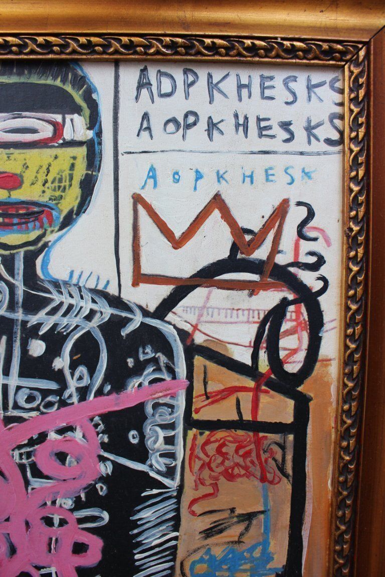 1970s Vintage Abstract Basquiat Style Framed Painting photo 983.0