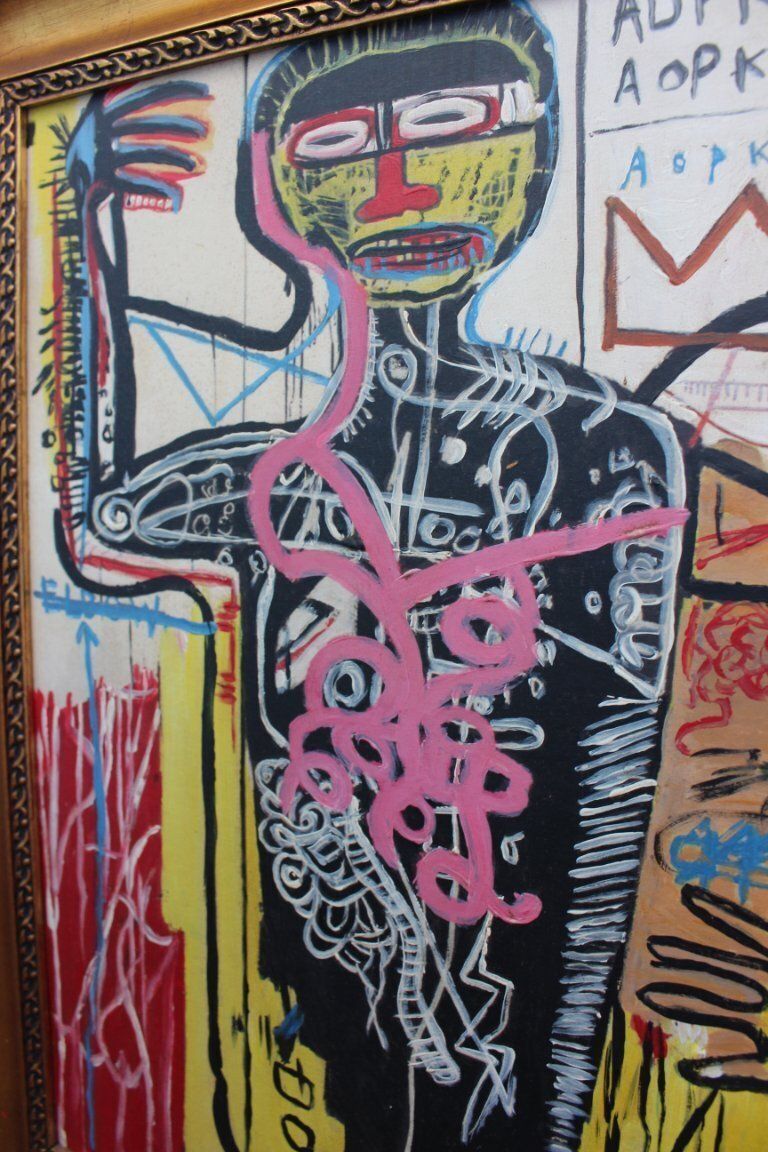 photo furniture Vintage abstract schilderij in Basquiat-stijl, jaren 1970, ingelijst
