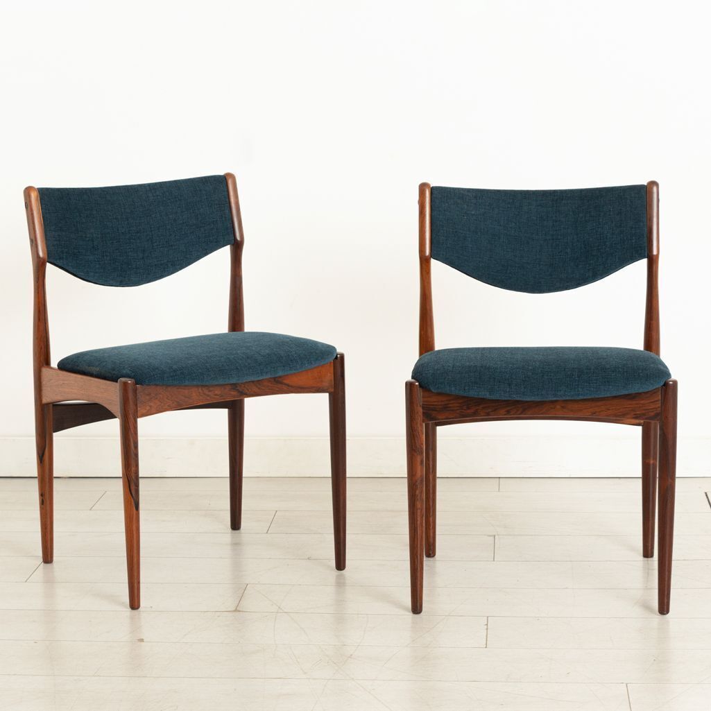 Set Of 6 Danish Midcentury Rosewood Dining Chairs With Blue Fabric Upholstery C.1960s photo furniture