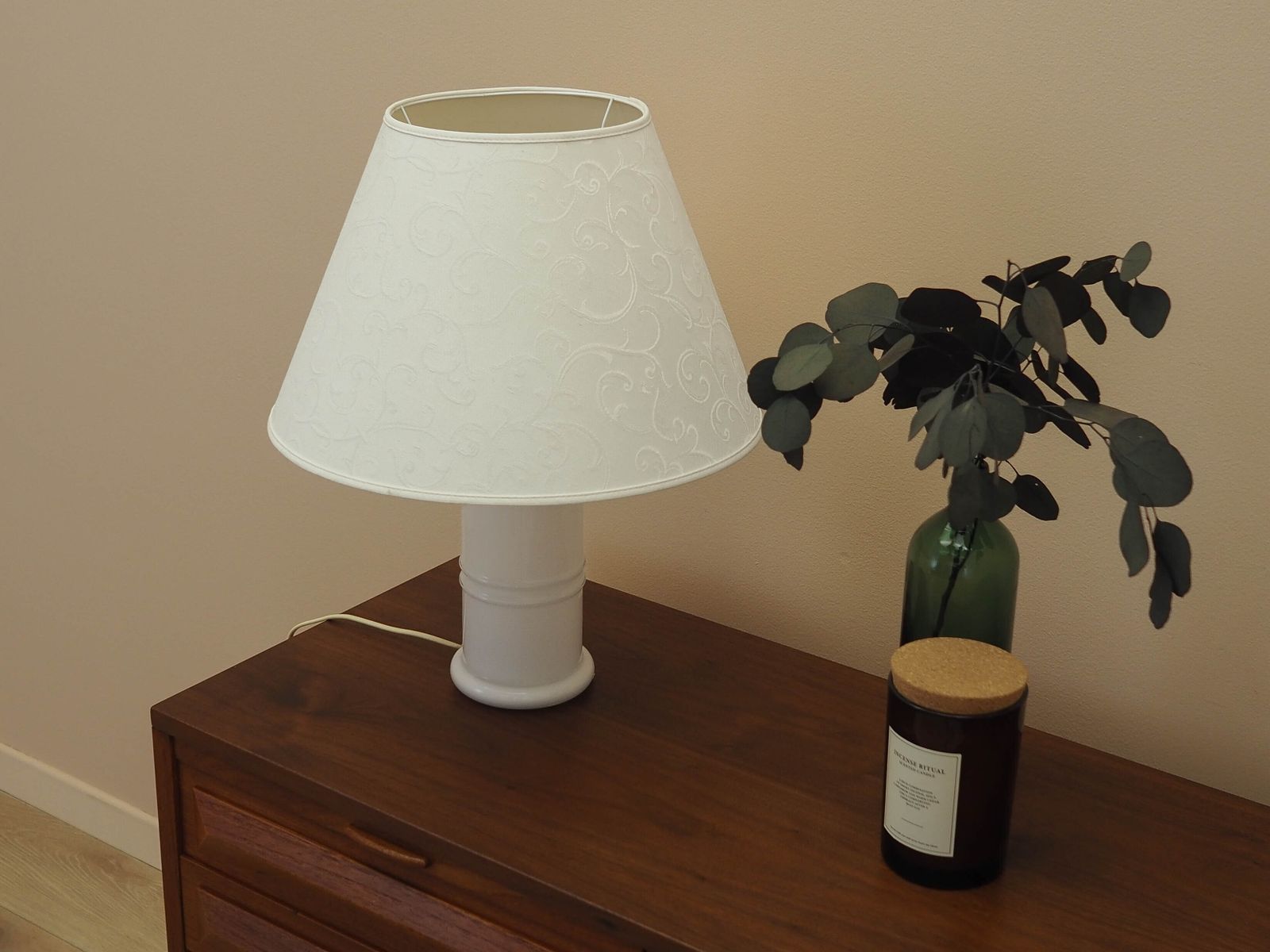 Holmegaard Glass Table Lamp With Fabric Shade, Danish Design, 1970s photo for sale