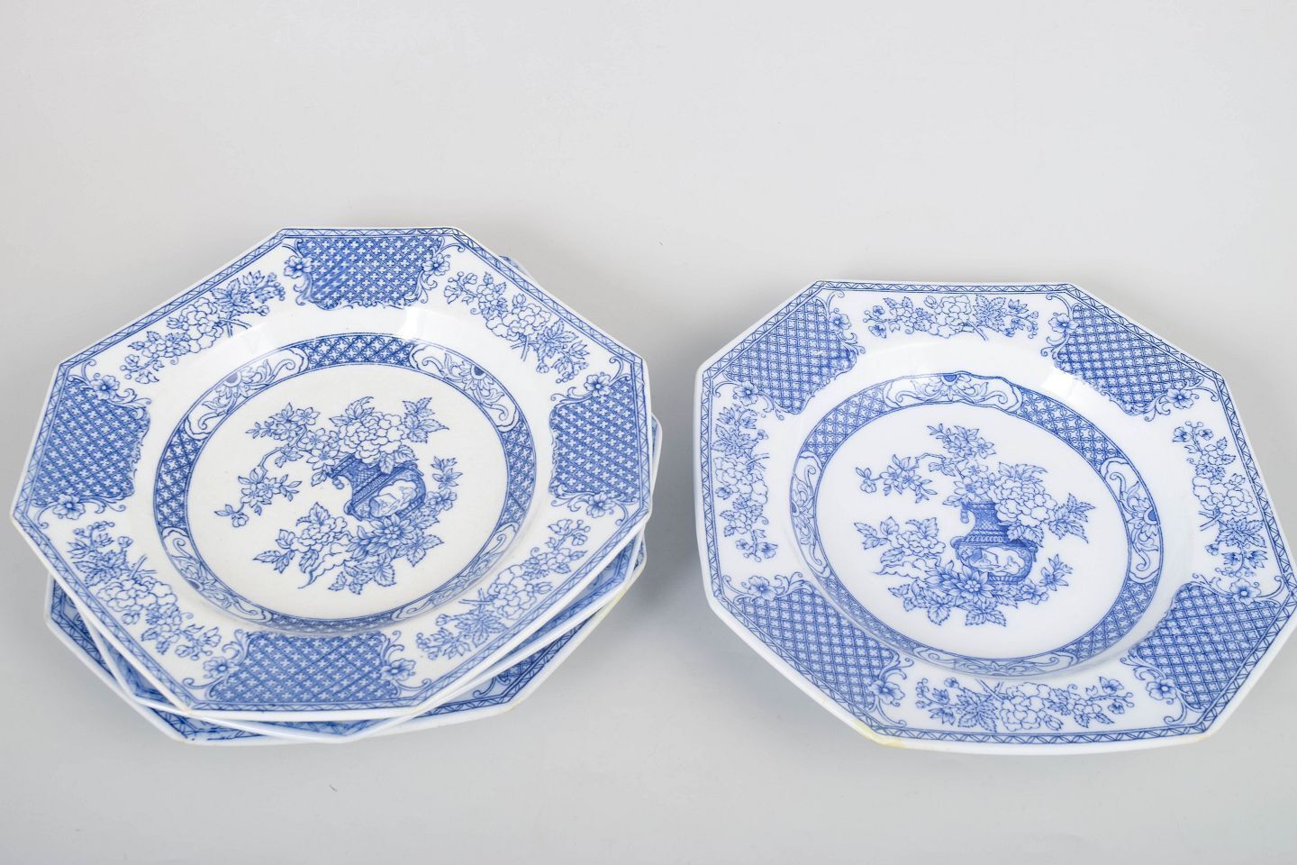 Rörstrand. Four Octagonal Deep Faience Plates. "Hoangho" Series. Early 20th C. photo furniture