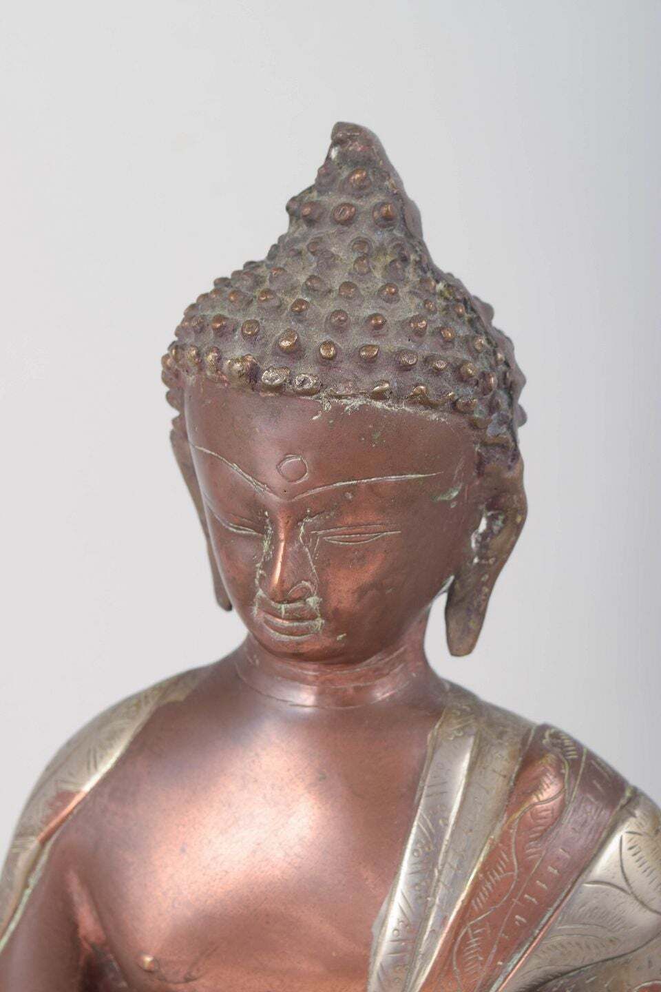 Large Seated Buddha Figure In Patinated Bronze. Asia, 19th C photo furniture
