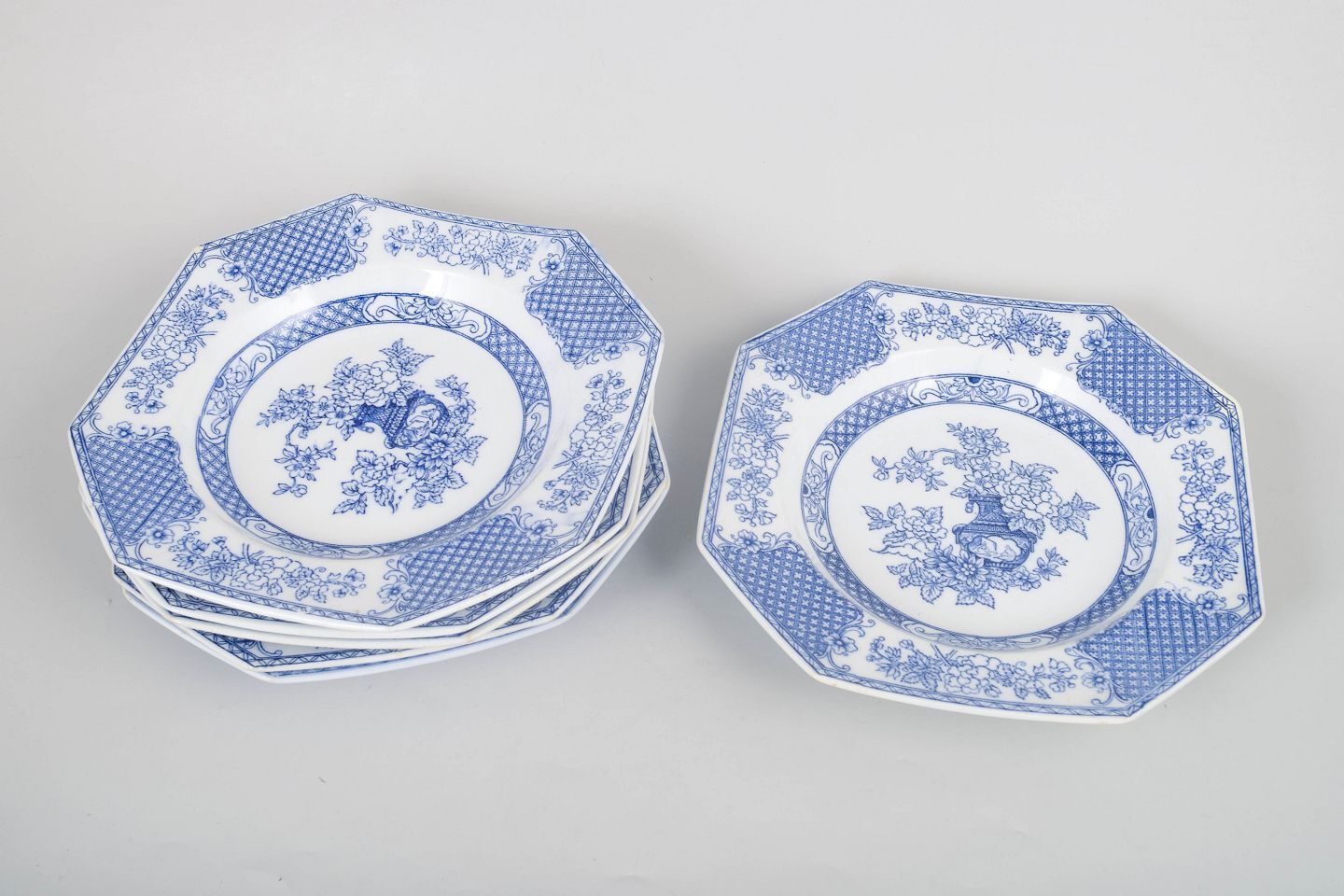 Rörstrand. Six Octagonal Deep Faience Plates. "Hoangho" Series. Early 20th C. photo furniture