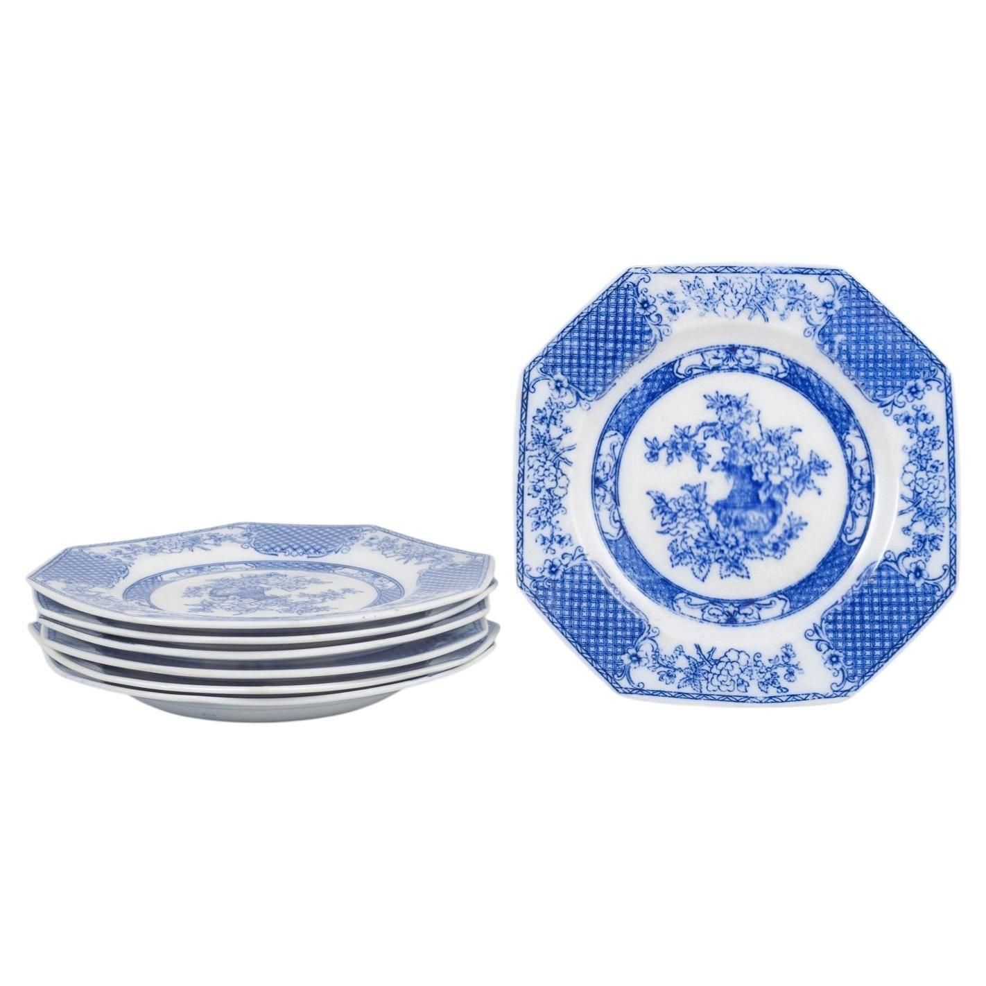Rörstrand. Seven Octagonal Lunch Plates In Faience. "Hoangho" Series.