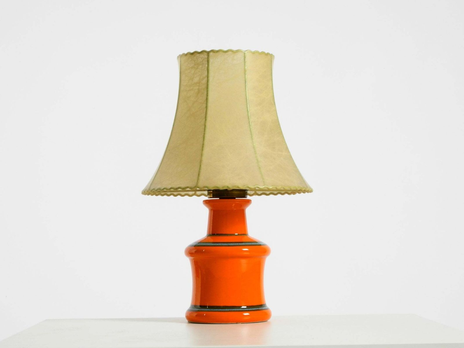 Beautiful 1960s Orange Ceramic Table Lamp With Cocoon Shade  Made In Italy photo furniture