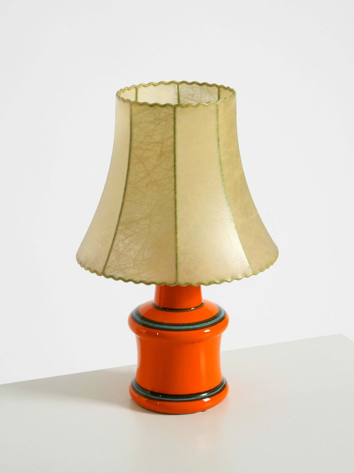 Beautiful 1960s Orange Ceramic Table Lamp With Cocoon Shade  Made In Italy photo 707.0