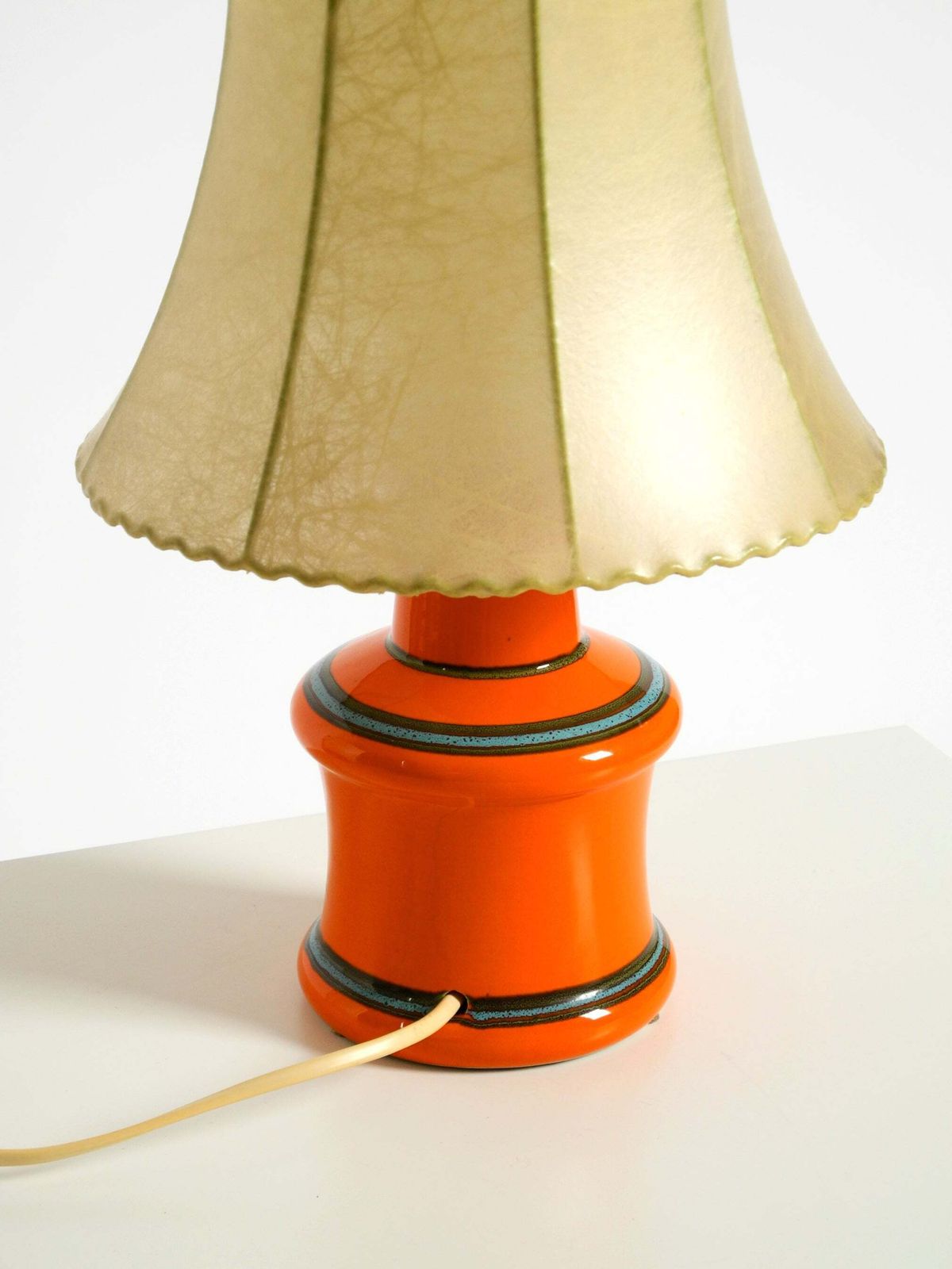 photo for sale Beautiful 1960s Orange Ceramic Table Lamp With Cocoon Shade  Made In Italy
