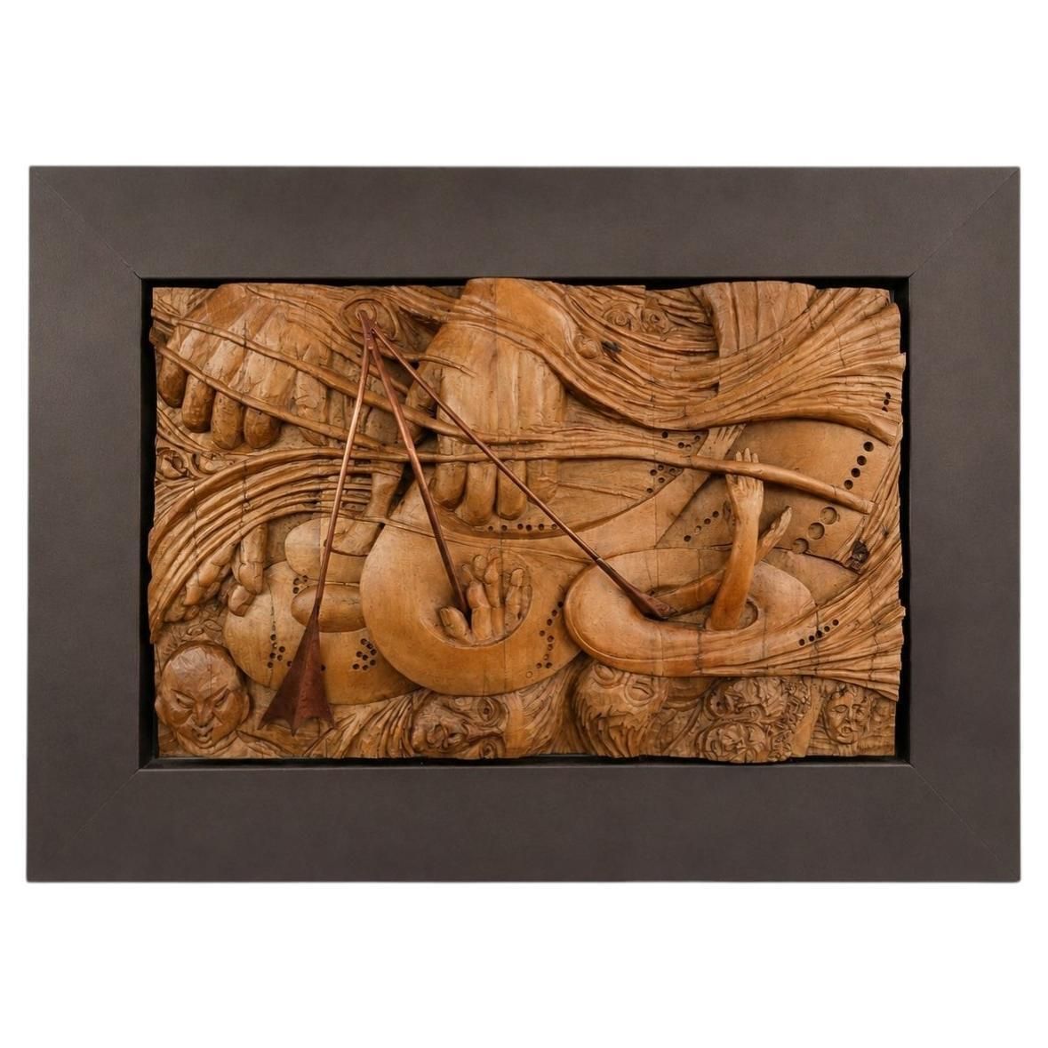 Carved Walnut Bas Relief “The Visions Of The Soul” By Gian Pietro Ceoldo