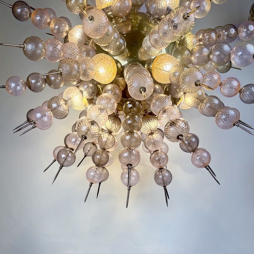 Messing en balloton Murano glas sputnik kroonluchter, eind 20e eeuw photo buy
