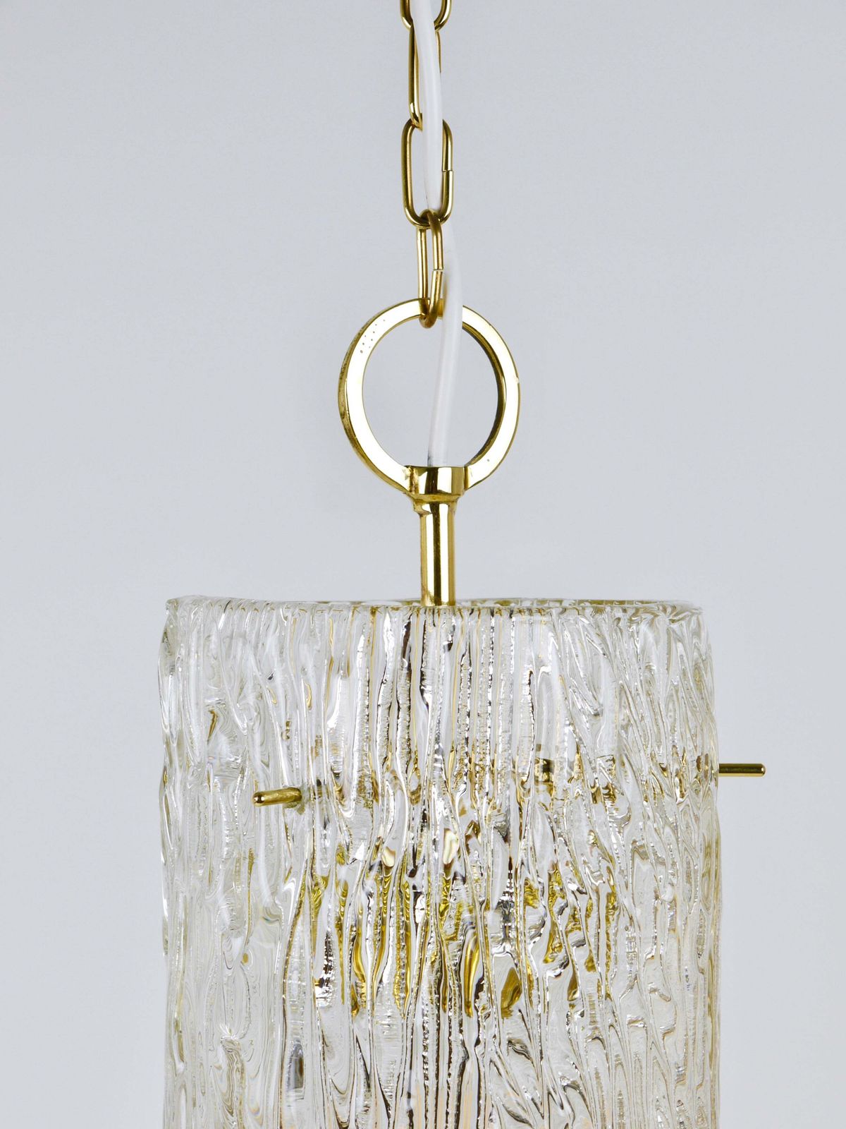 J.T. Kalmar Vienna Midcentury Textured Glass Tube Brass Pendant Lamp, Austria photo vinterior