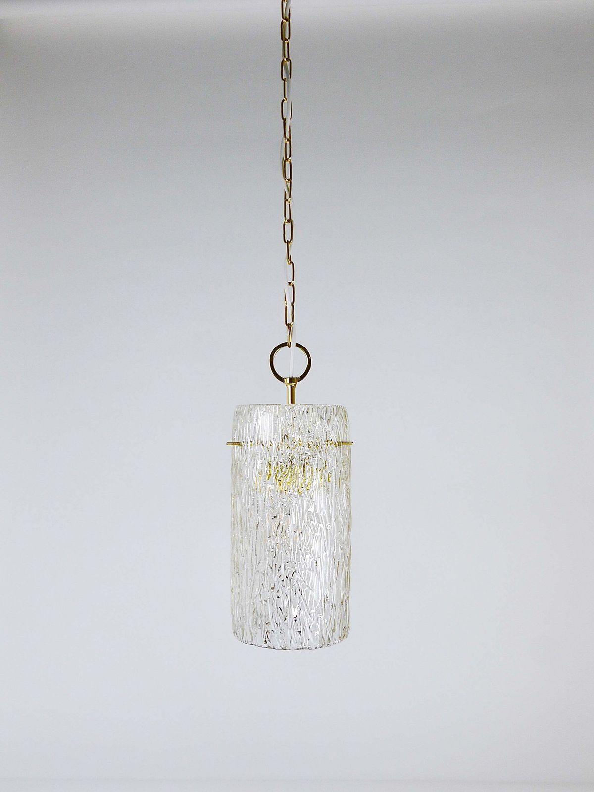 photo for sale J.T. Kalmar Vienna Midcentury Textured Glass Tube Brass Pendant Lamp, Austria