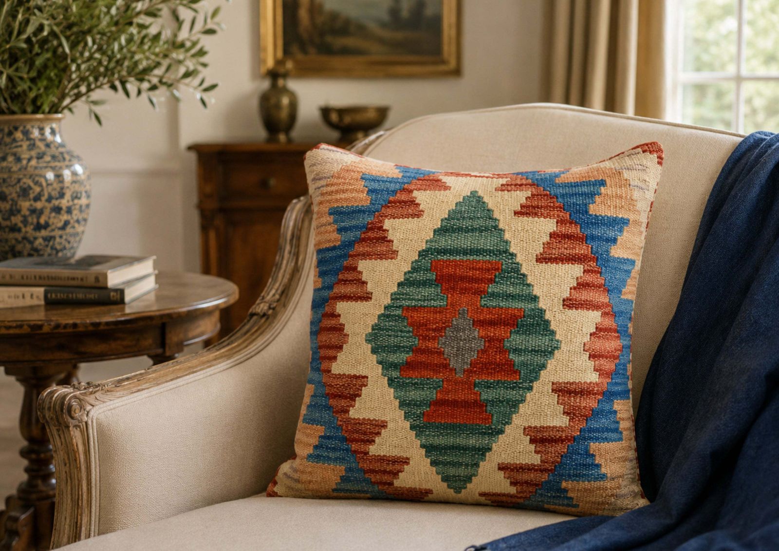 Traditionele geometrische kussenhoes, Afghaanse decoratieve kilim kussen woondecoratie photo furniture