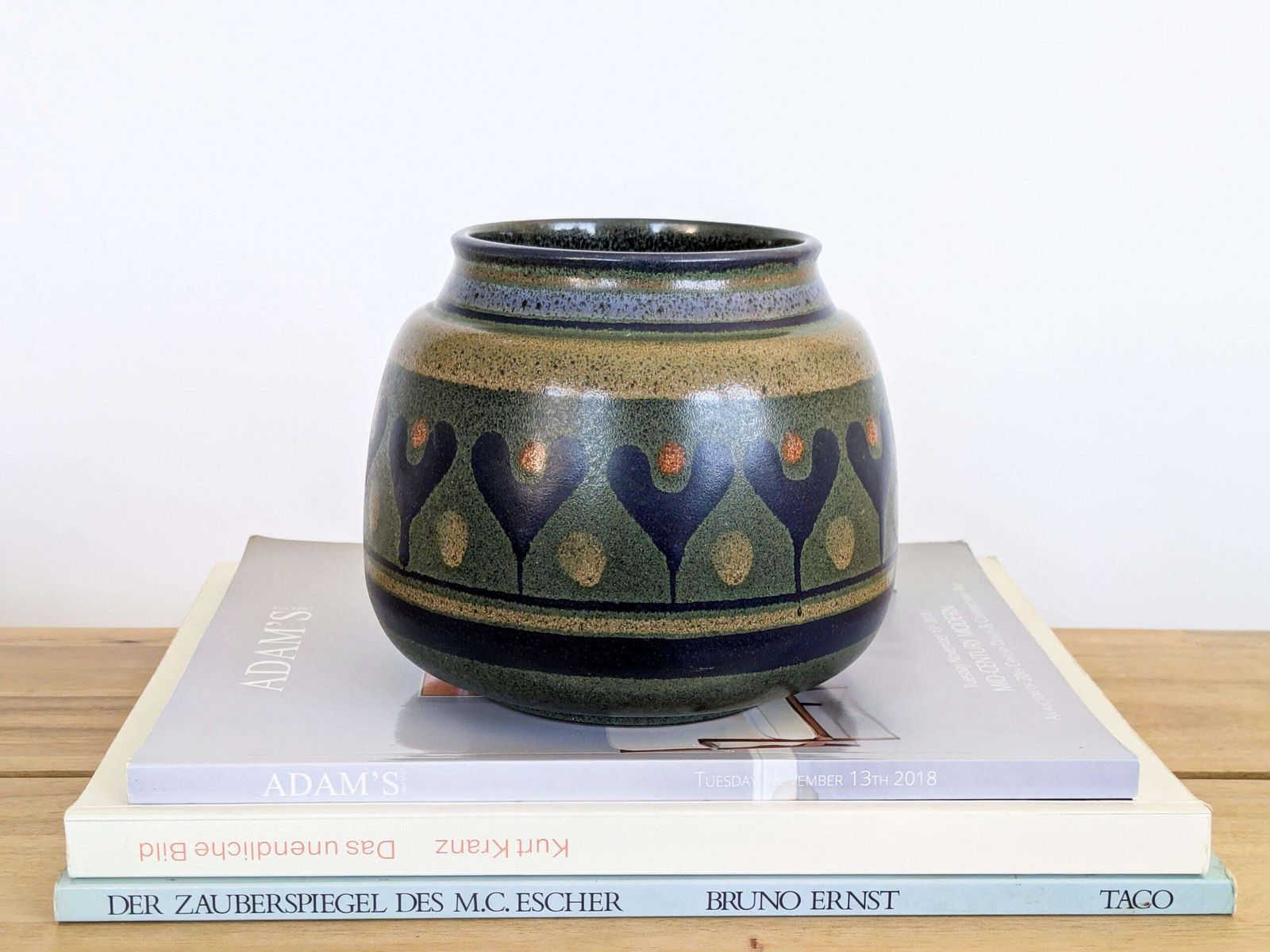 Kmk Mora Ceramic Vase West German Pottery Green Blue 1970s photo furniture