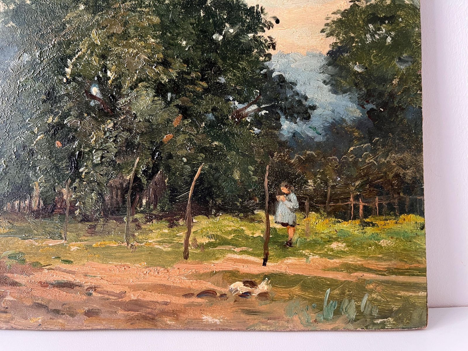 Antique Oil On Cardboard Of A French Countryside Landscape, Rural Scene Painting Signed Ferdinand Marks photo Art
