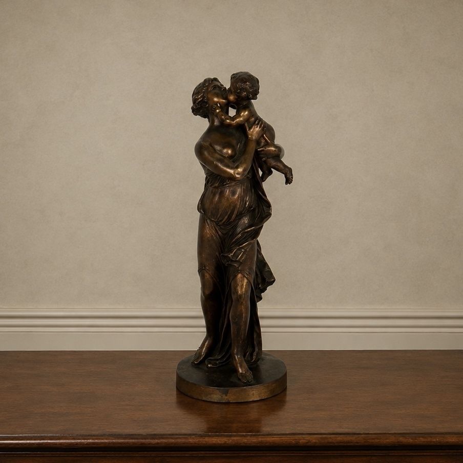 Victorian Bronze Figure Of Classical Mother & Child Grecian Sculpture Grand Tour