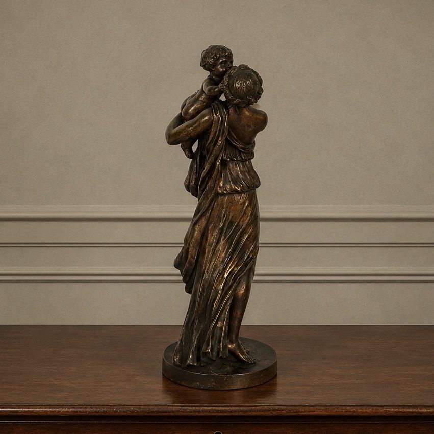 photo furniture Victorian Bronze Figure Of Classical Mother & Child Grecian Sculpture Grand Tour