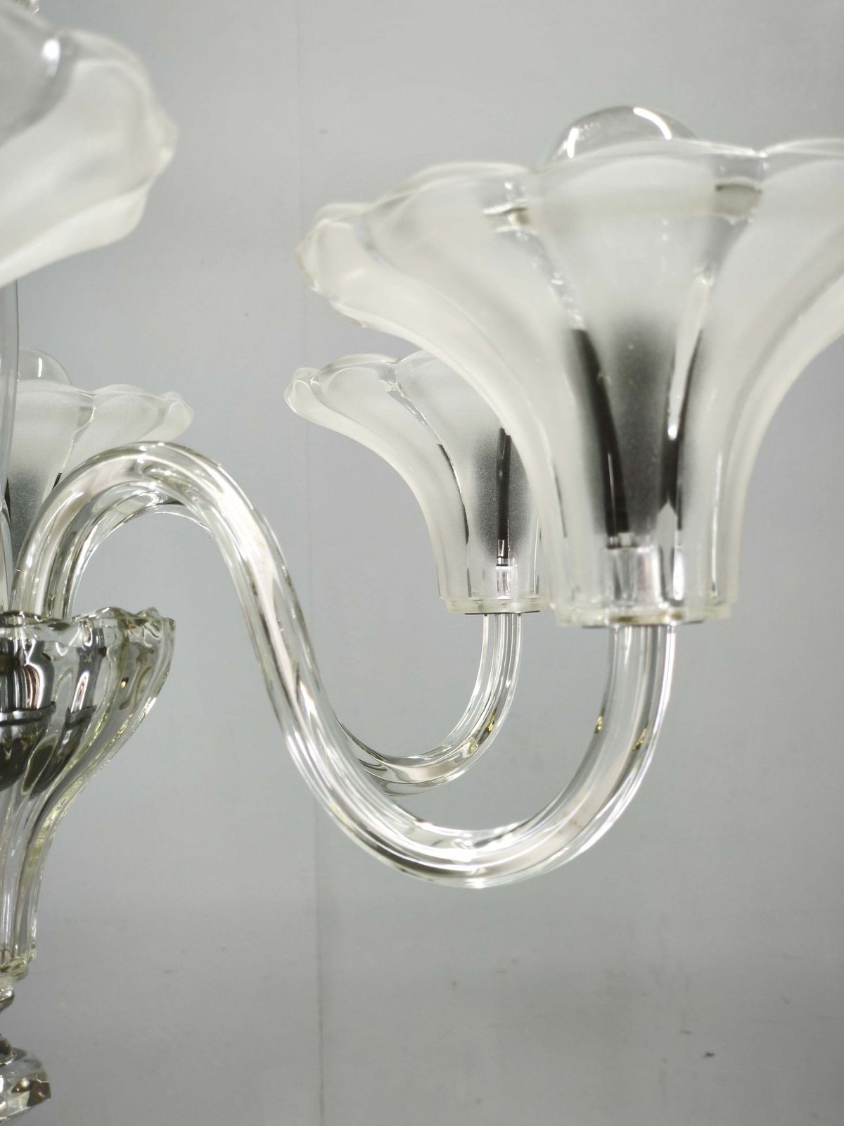Lustre Art Déco à six bras en verre, Tchécoslovaquie, années 1930 photo for sale