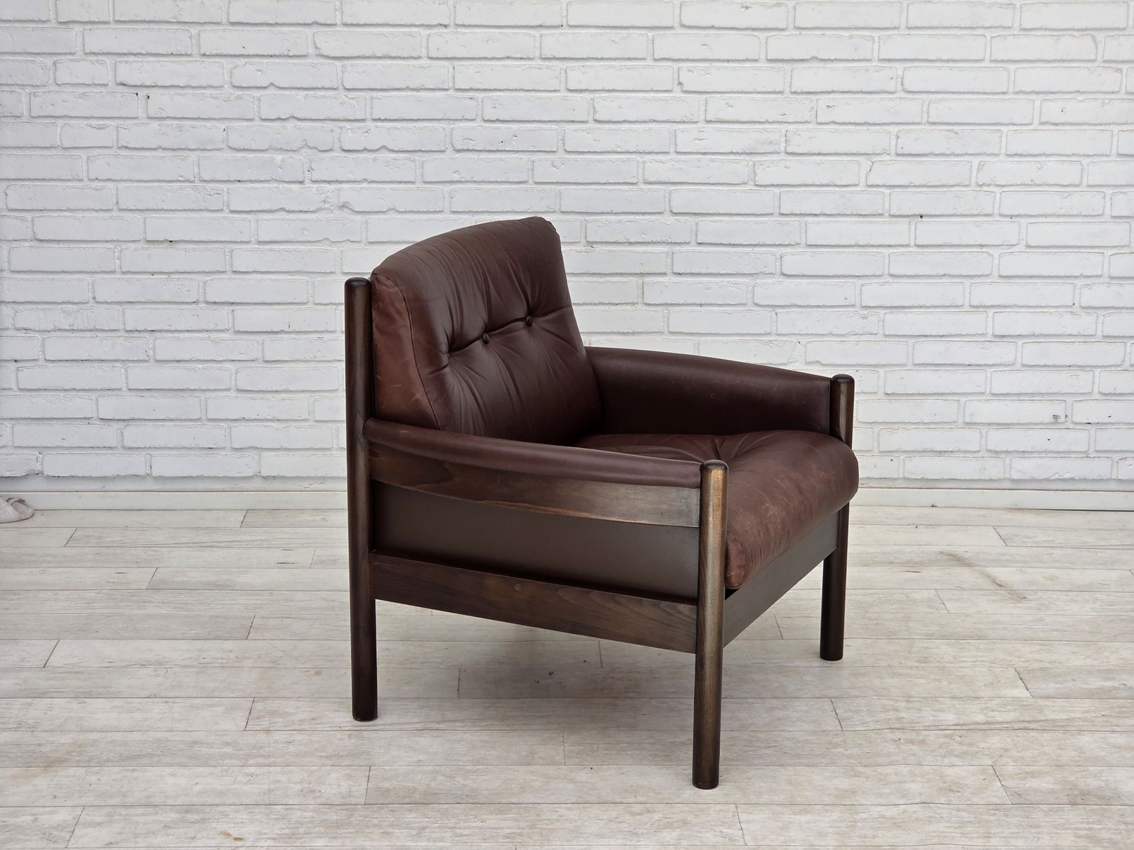 1970s, Scandinavian Armchair, Furniture Leather, Beech Wood. photo furniture