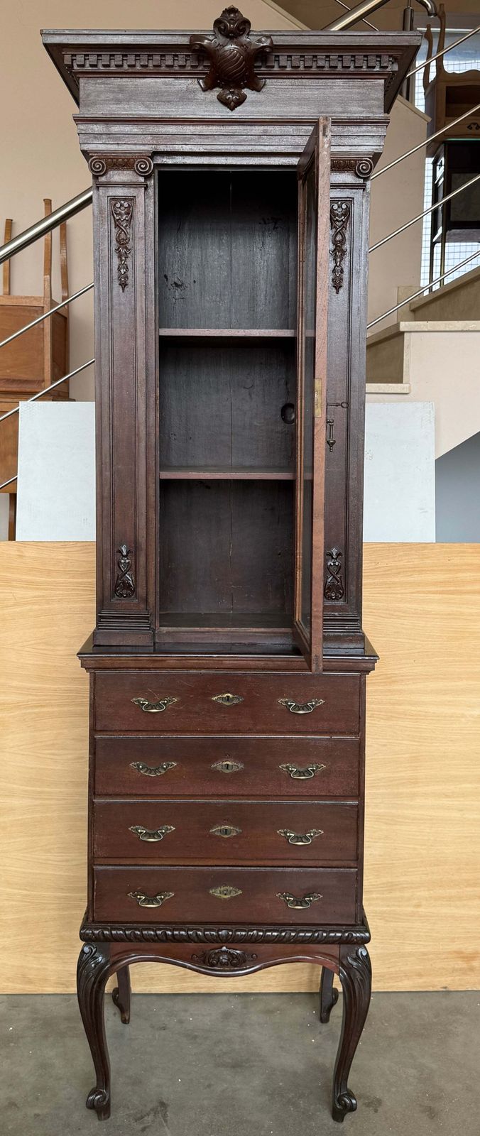 Antique Mahogany Neo Gothic Style Display Cabinet With Chest Of Drawers photo Furniture