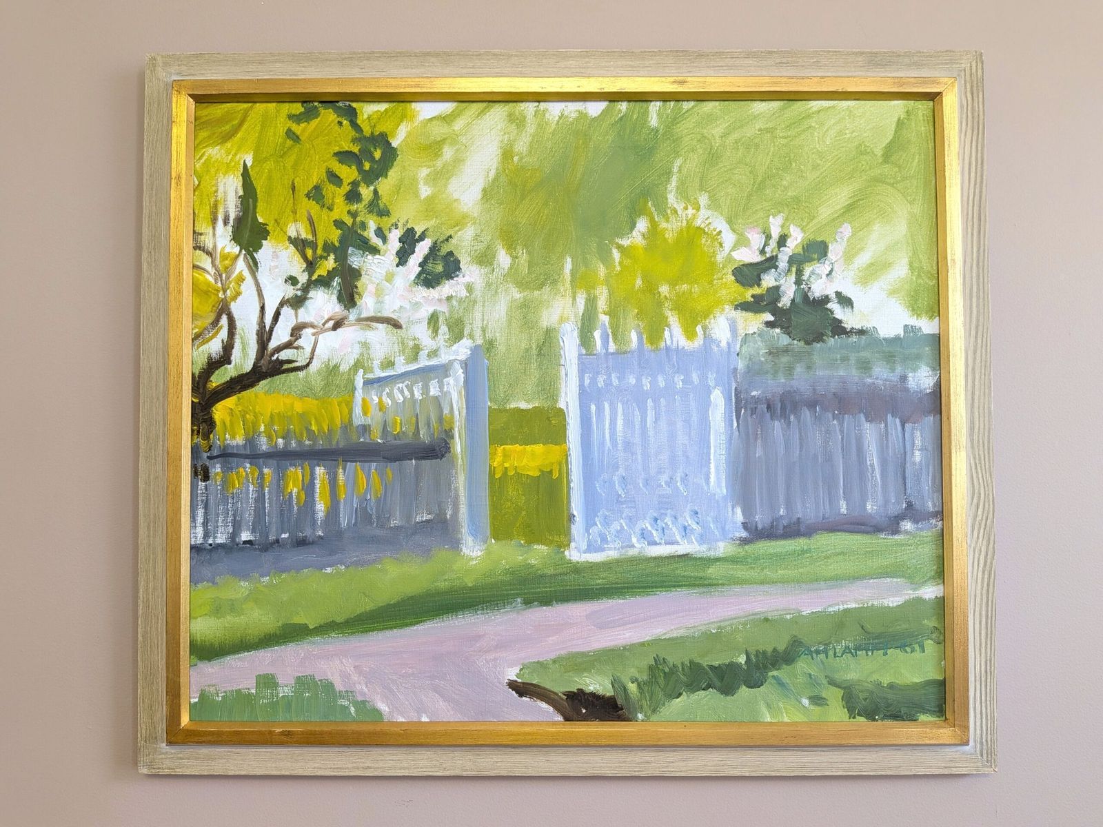 Tuinpoort in de lente, olieverf op doek
