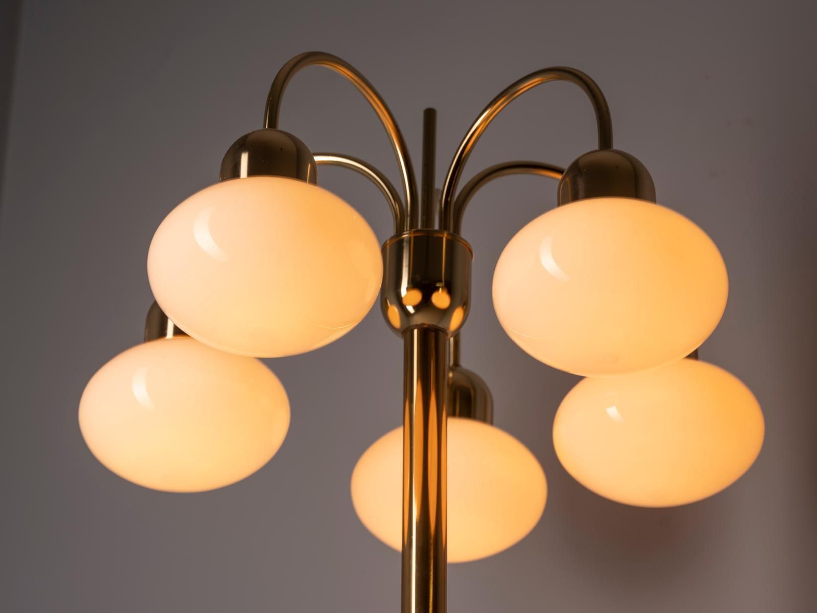 Vintage Vloerlamp van Messing met Vijf Opaline Glazen Kappen, Mid-Century, Tsjecho-Slowakije photo furniture