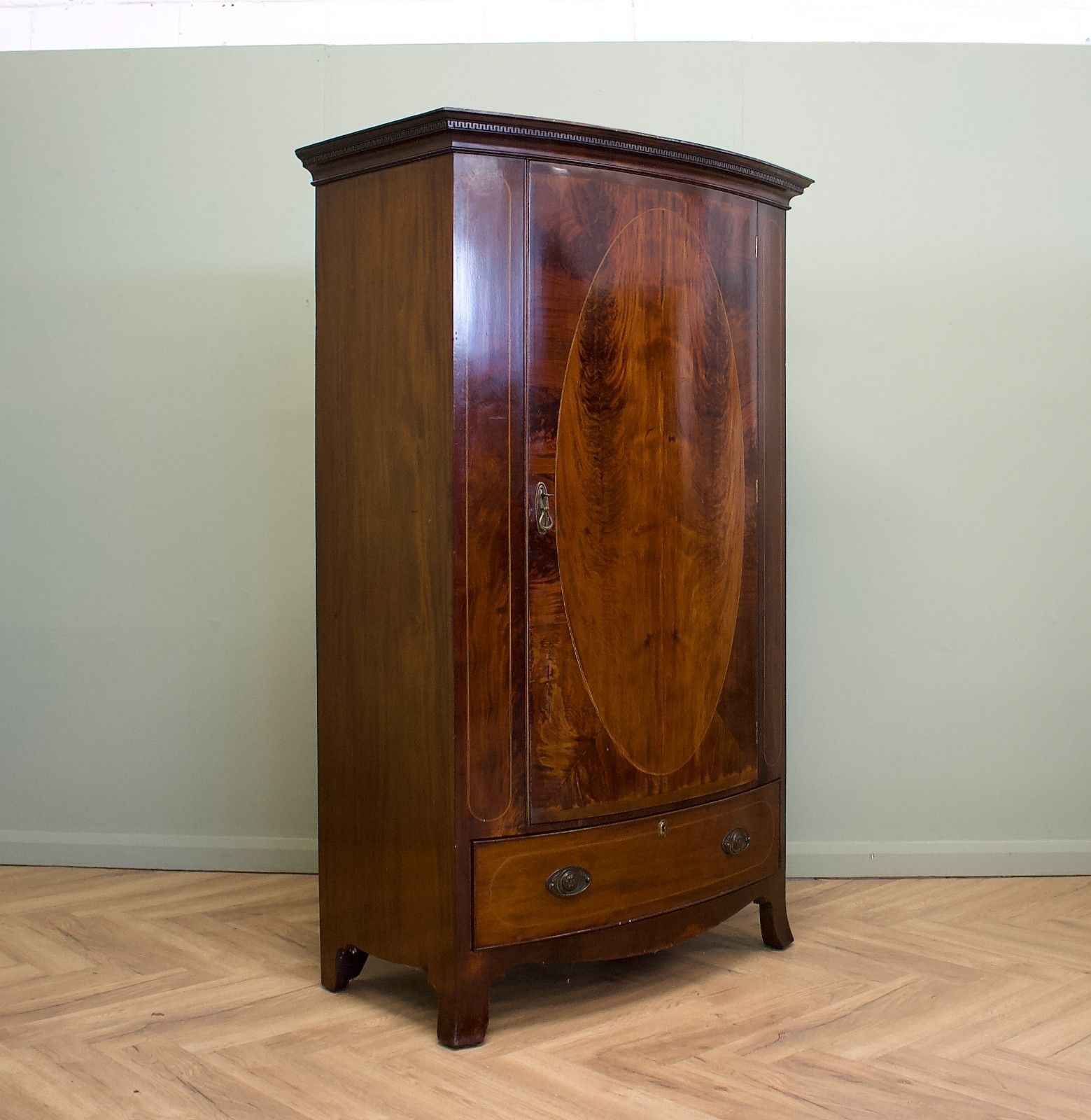 Antique 19th Century Bow Fronted Mahogany Wardrobe, 1890s #1859