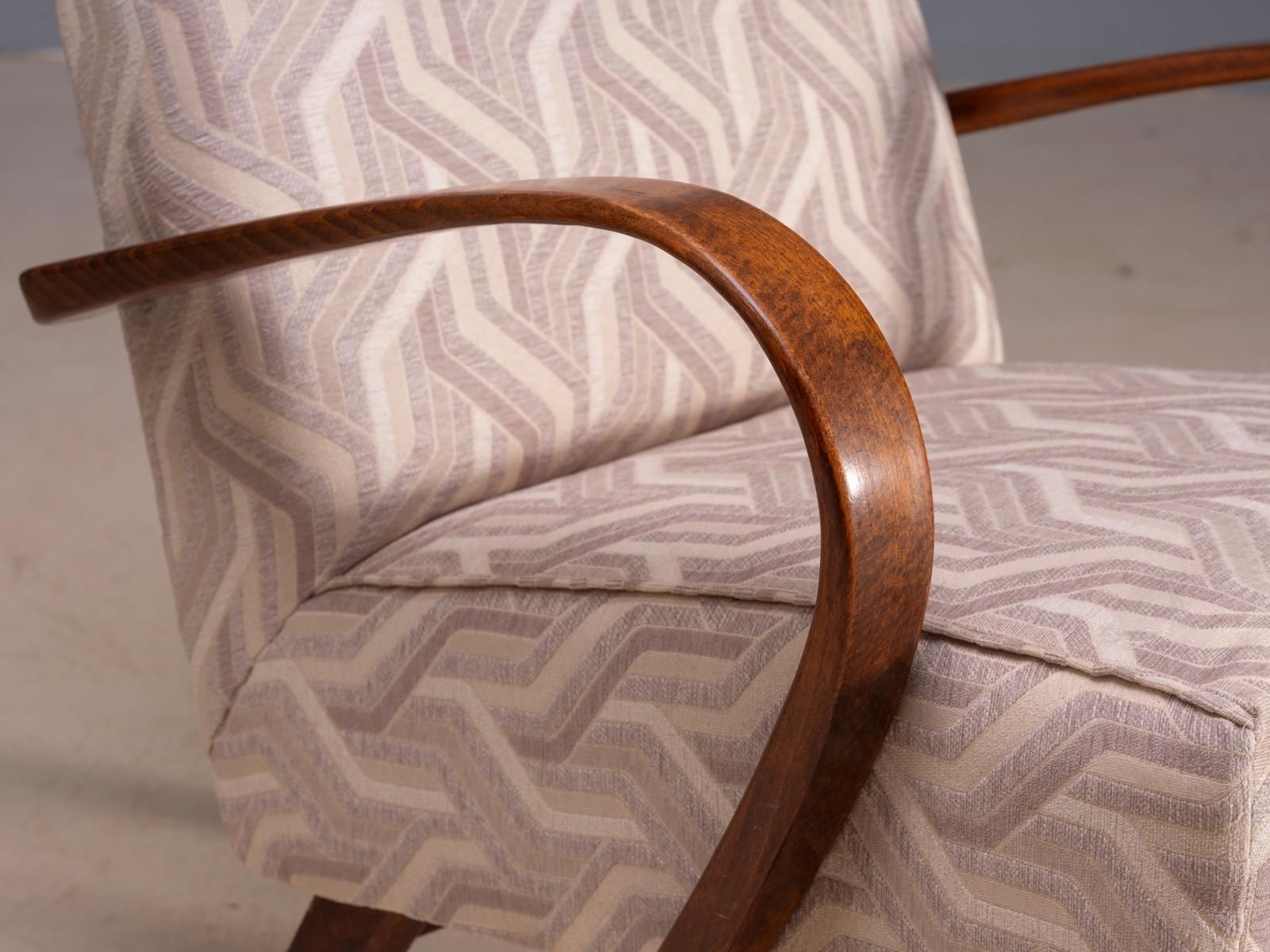 photo furniture Restored Bentwood Armchairs By Jaroslav šmídek, Pair, Czechoslovakia, New Beige Patterned Upholstery, 61 × 82 × 81 Cm