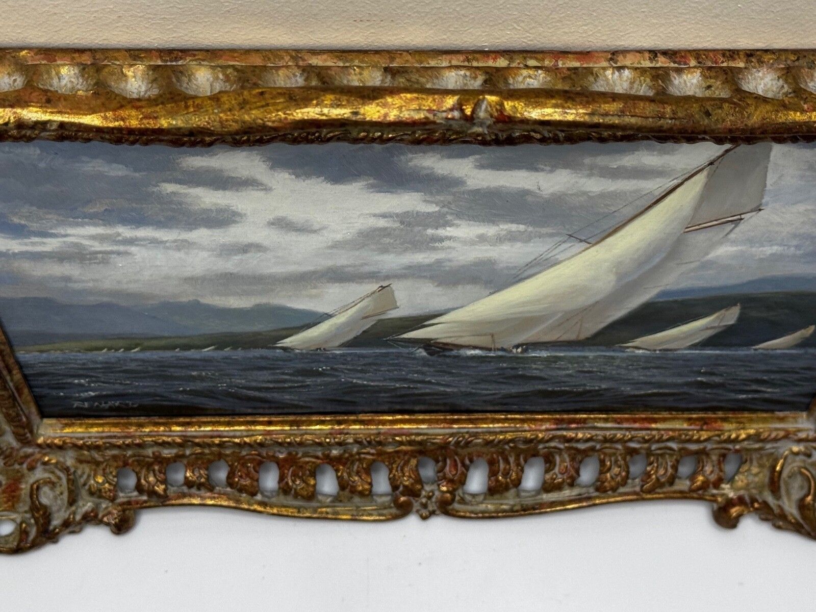 Oil Painting 1894 Britannia & Vigilante With Valkyrie II & Satanita On Clyde Signed By Stephen J Renard photo buy