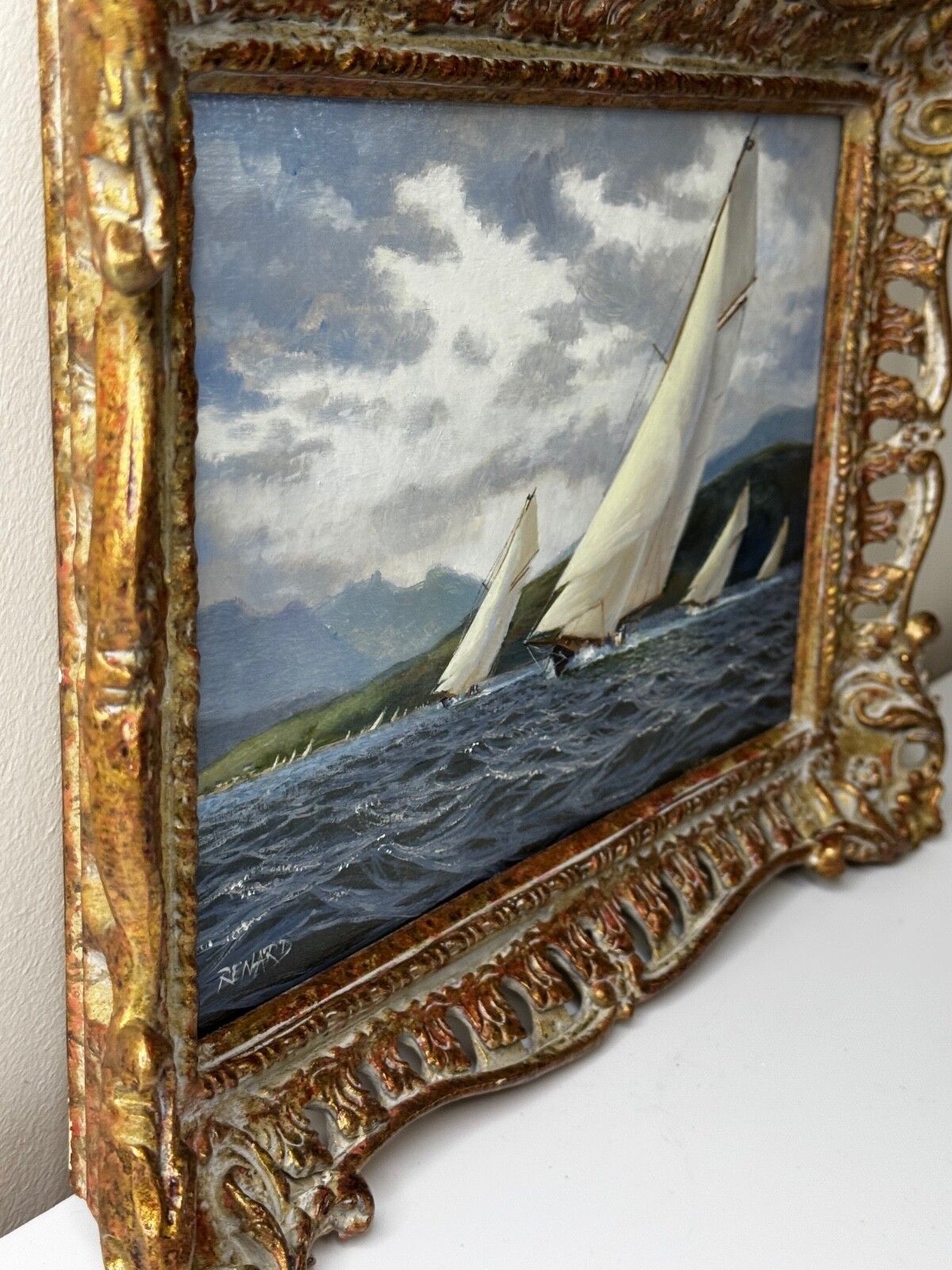 photo for sale Oil Painting 1894 Britannia & Vigilante With Valkyrie II & Satanita On Clyde Signed By Stephen J Renard