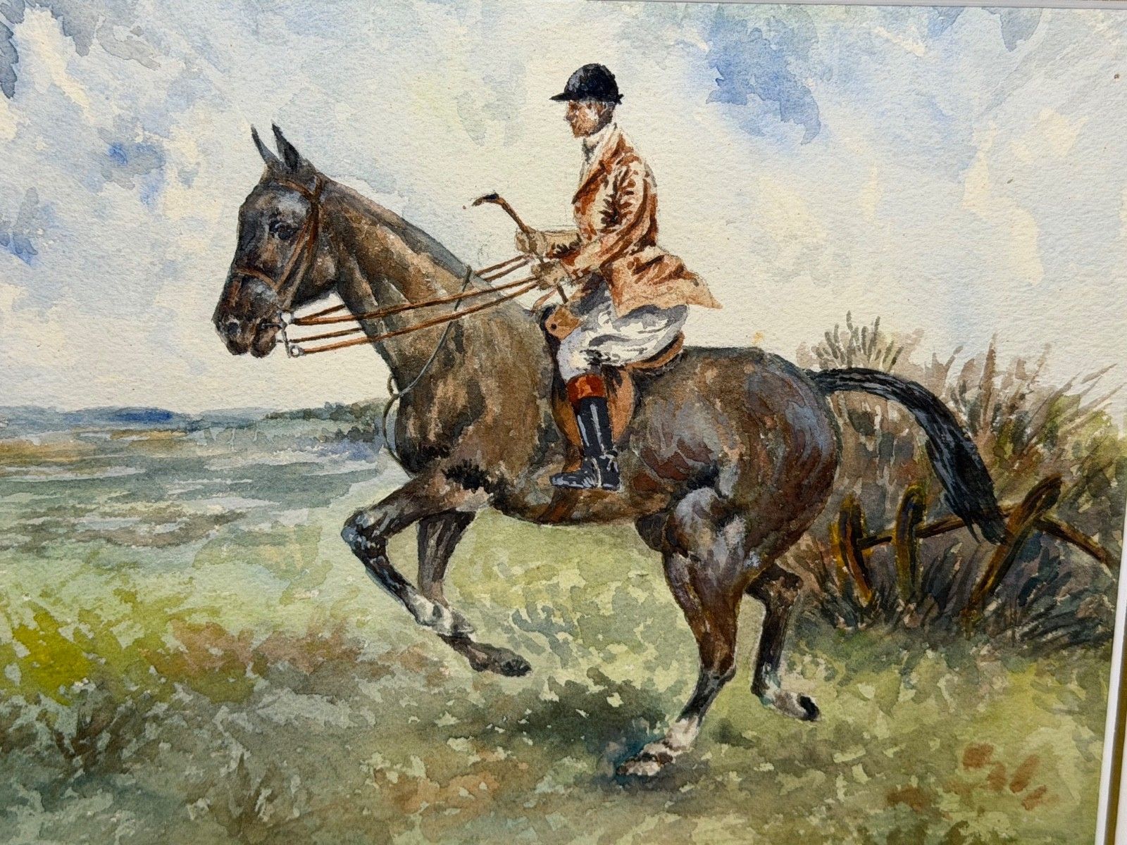 Vintage Watercolour British Sporting School The Huntsman On A Bay Hunter photo furniture