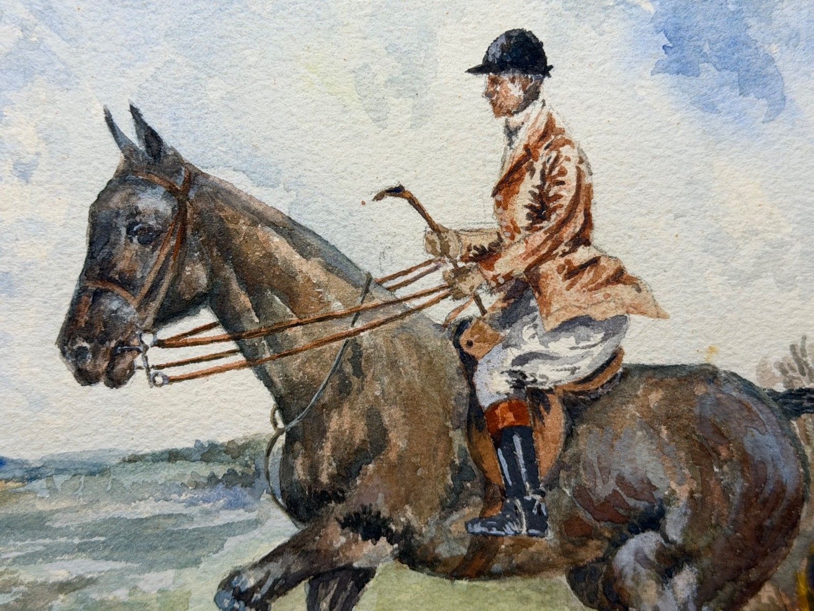 Vintage Watercolour British Sporting School The Huntsman On A Bay Hunter photo Art