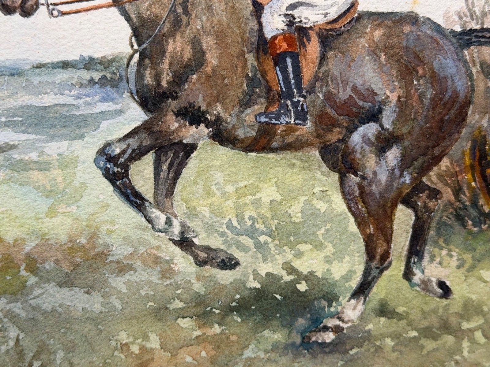 Vintage Watercolour British Sporting School The Huntsman On A Bay Hunter photo vinterior